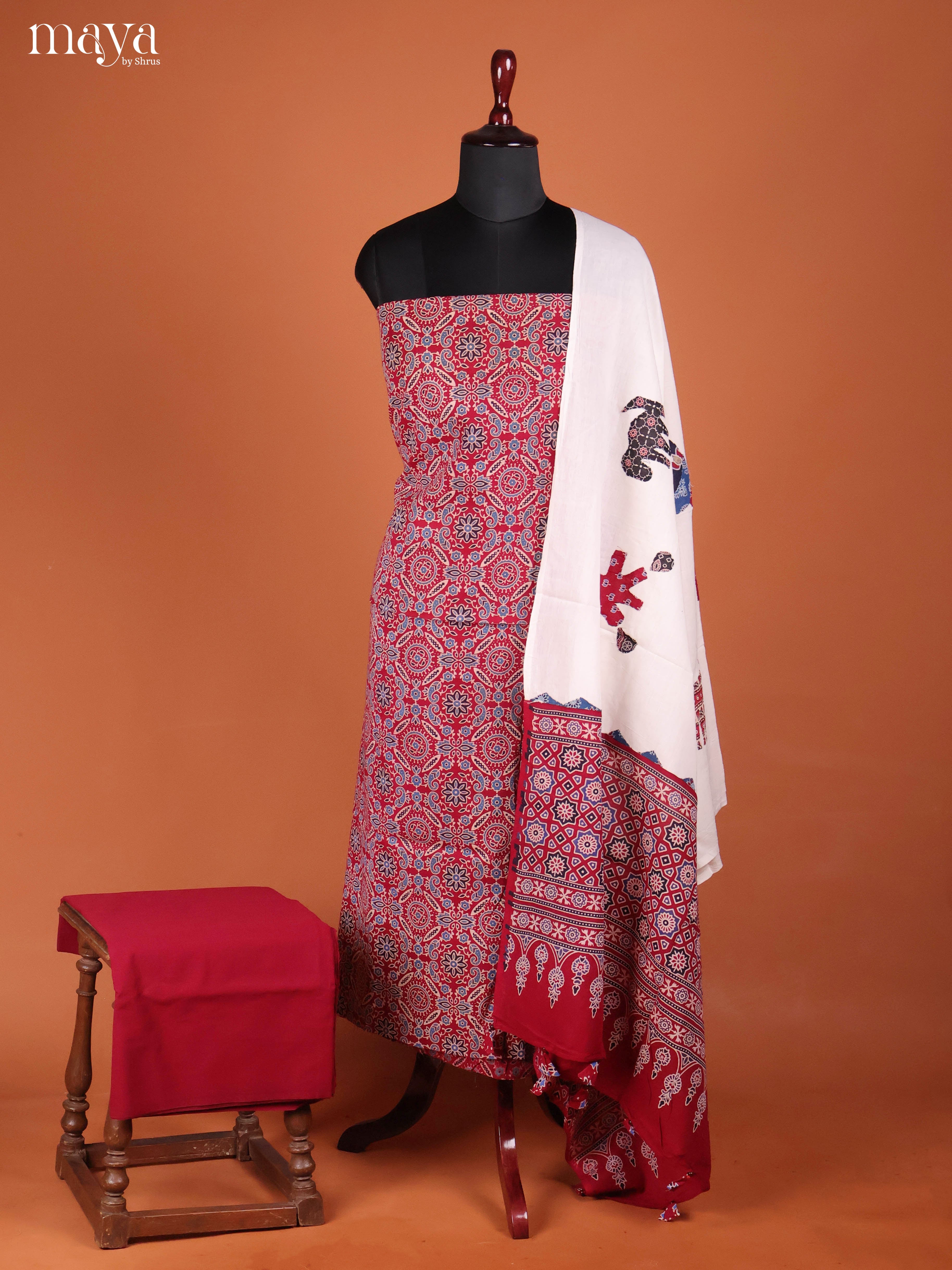 Maroon & Cream-Ajrakh Salwar Unstitch