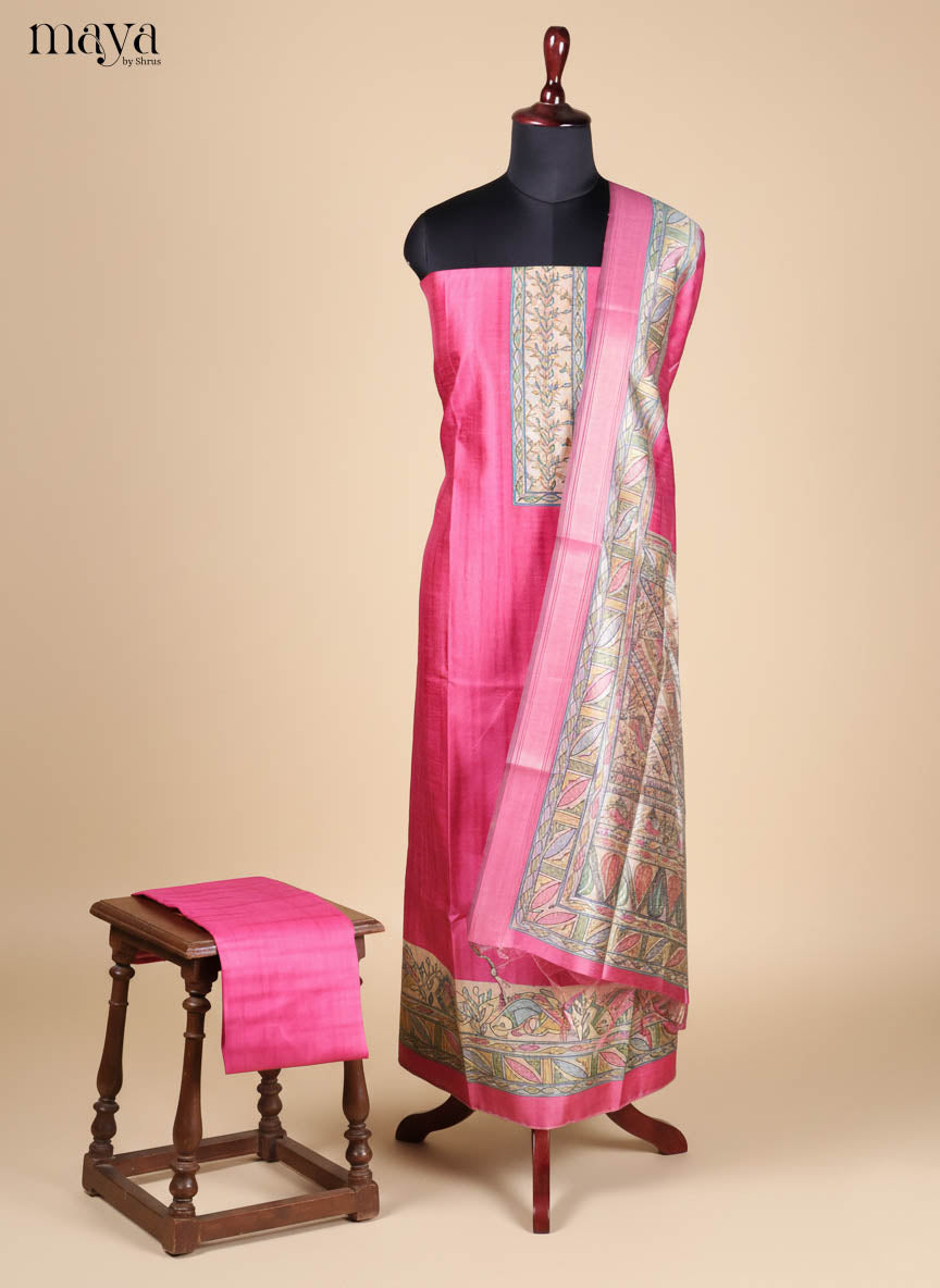 Pink-Semi Tussar Salwar Unstitch