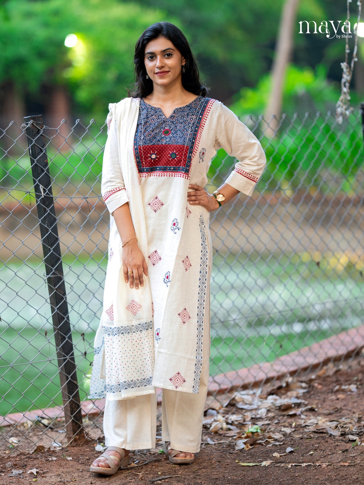 Off-white Readymade Salwar with Printed Design-mdj03030