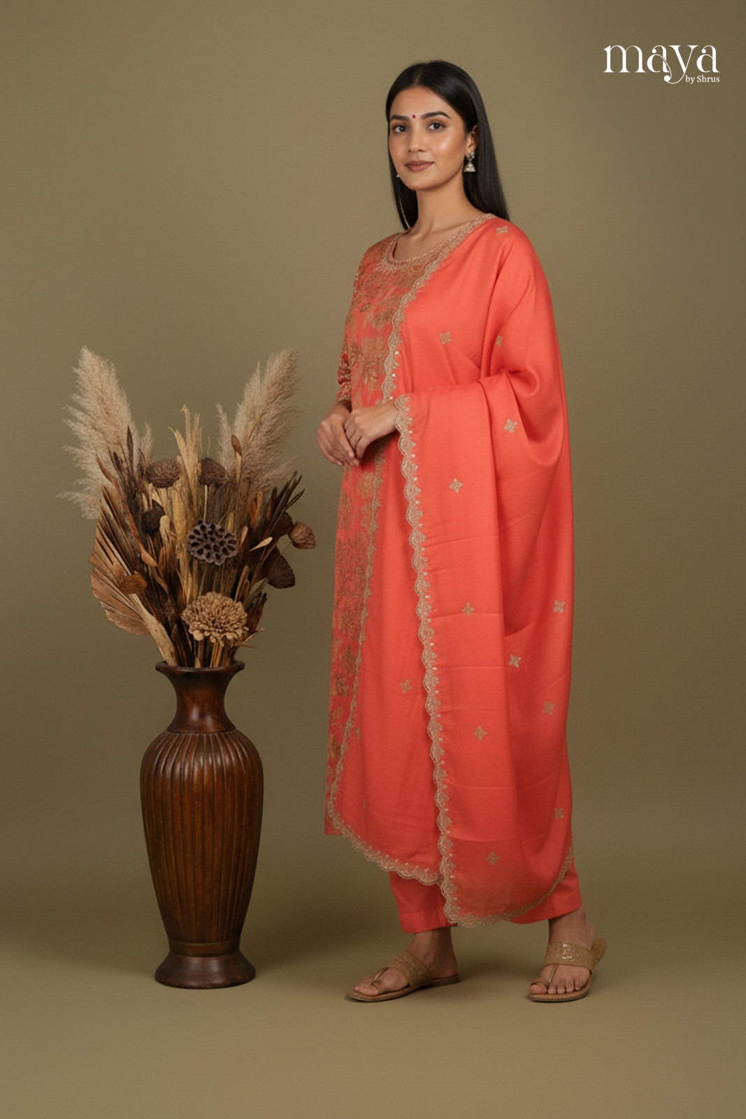 Orange - Party Wear Readymade 3 Piece Salwar Suit