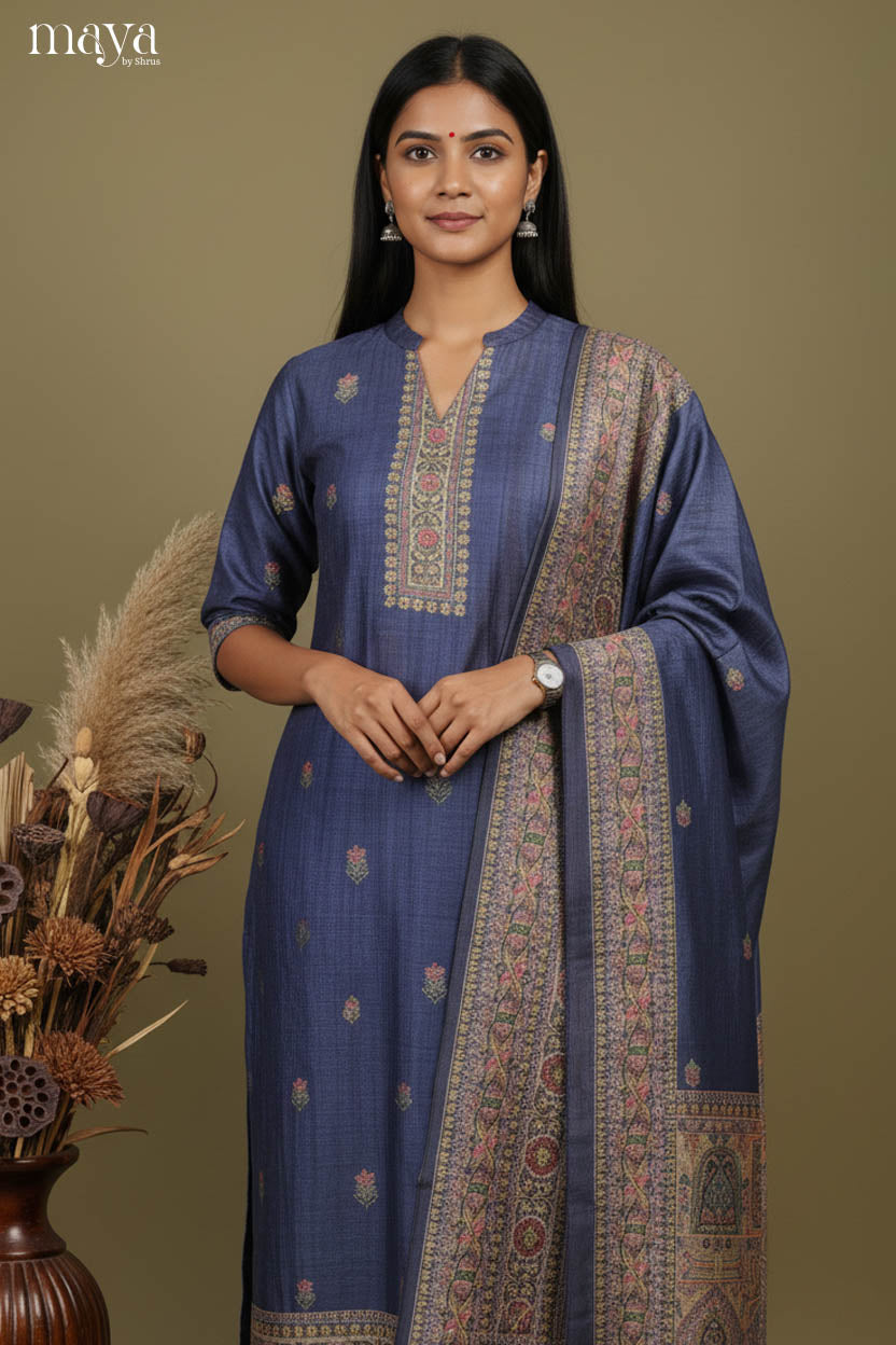 Navy blue Readymade Salwar with Printed Design-mdj07062