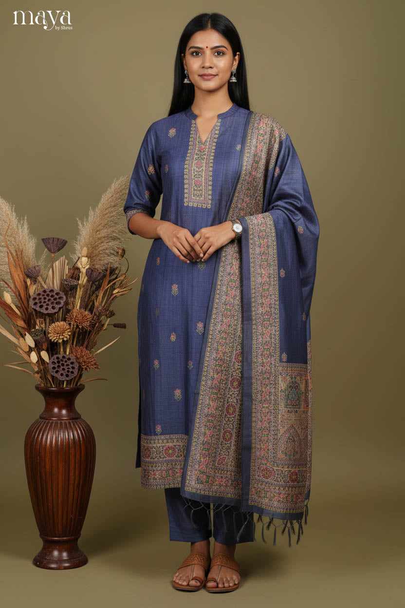 Navy blue Readymade Salwar with Printed Design-mdj07062