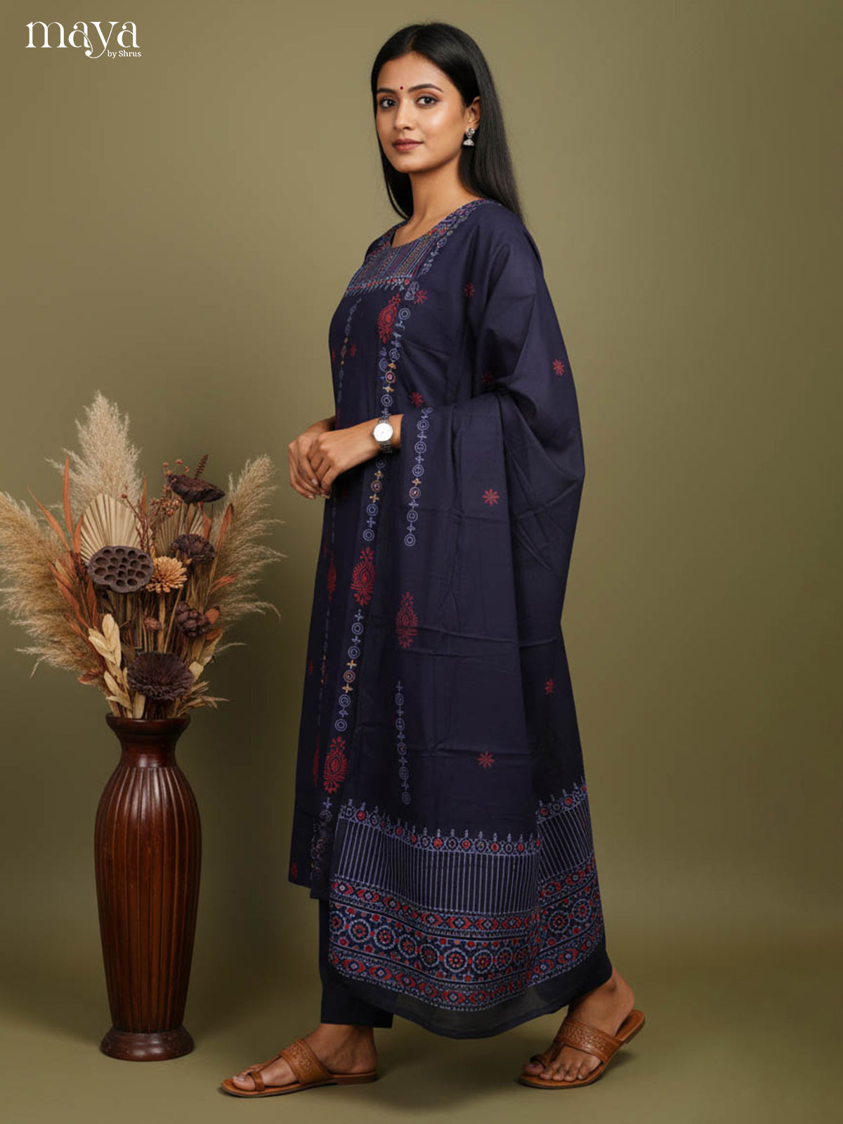 Navy Blue Readymade Salwar with Printed Design-mdj15012