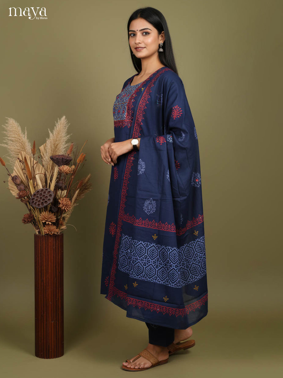 Navy Blue Readymade Salwar with Printed Design-mdj15015