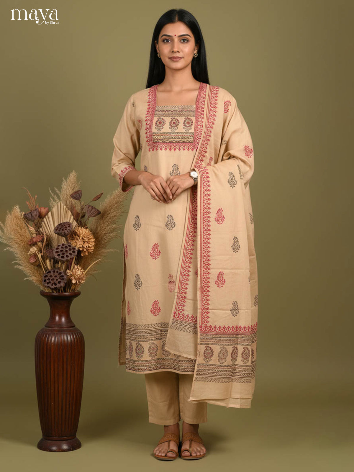 Beige Readymade Salwar with Printed Design-mdj15017