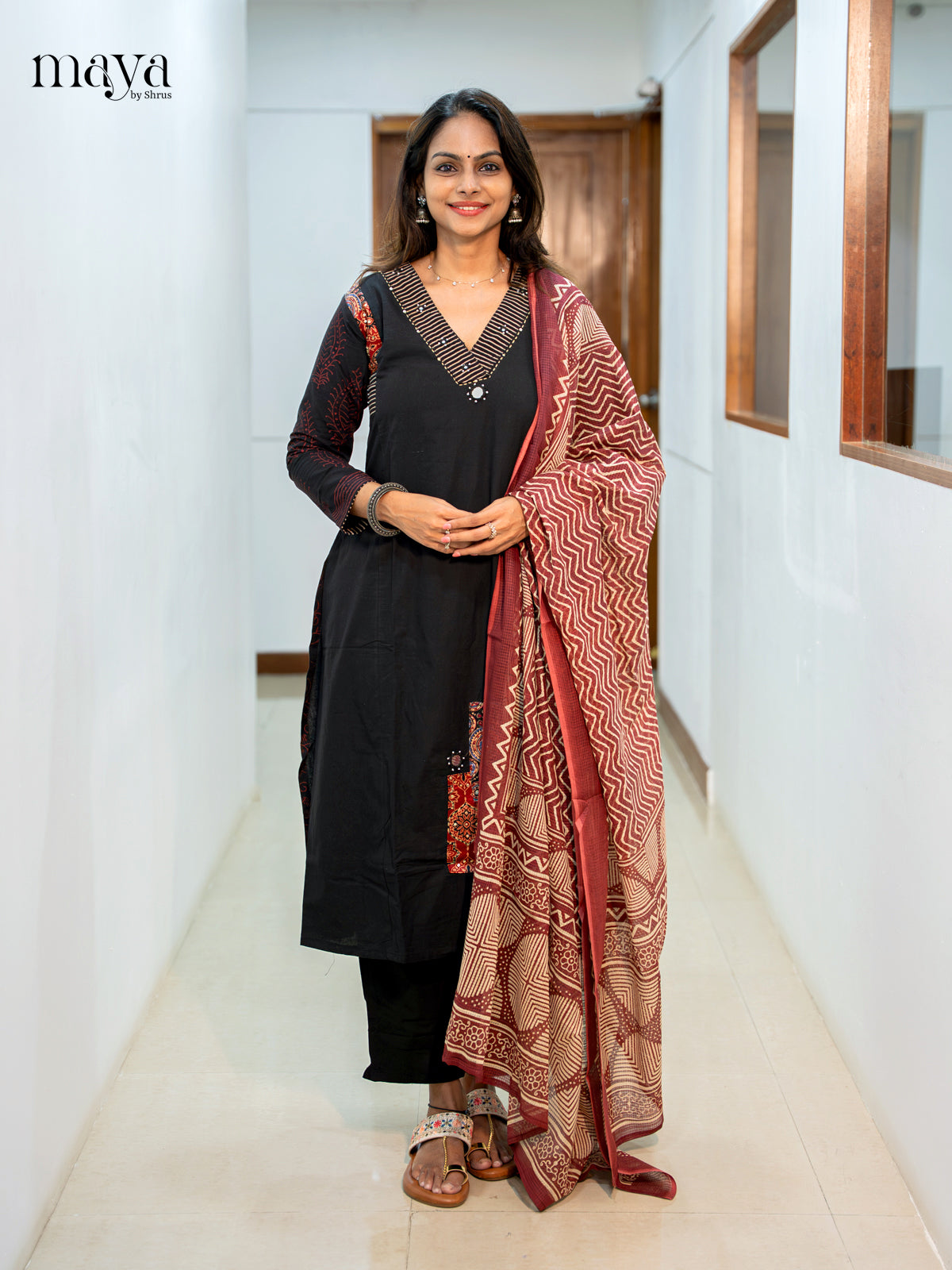 black Readymade Salwar with Printed Design-mdj16009