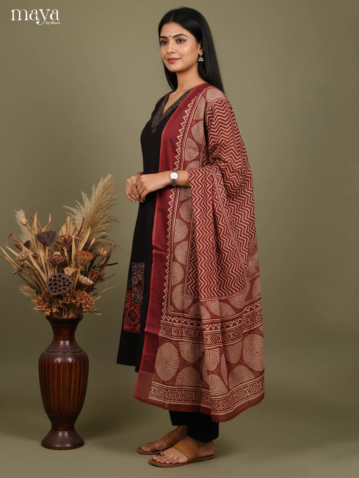 black Readymade Salwar with Printed Design-mdj16009