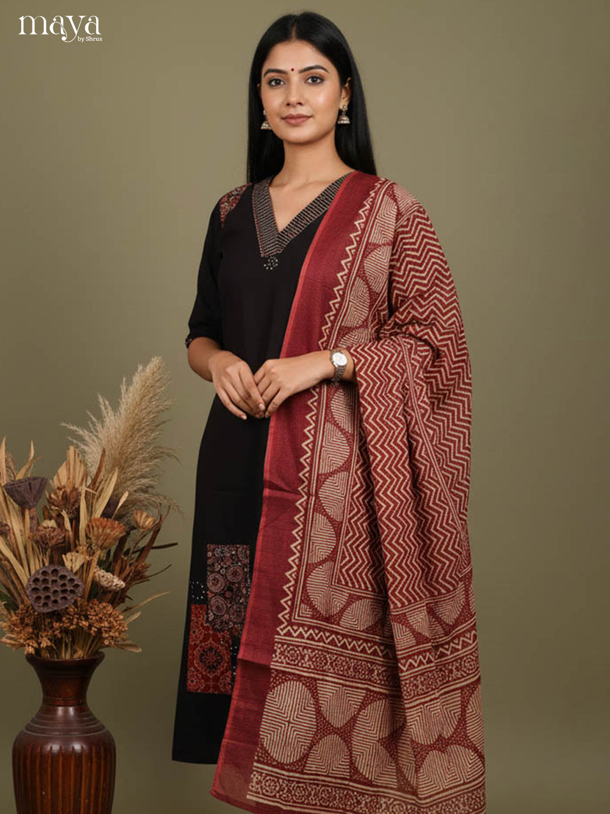 black Readymade Salwar with Printed Design-mdj16009