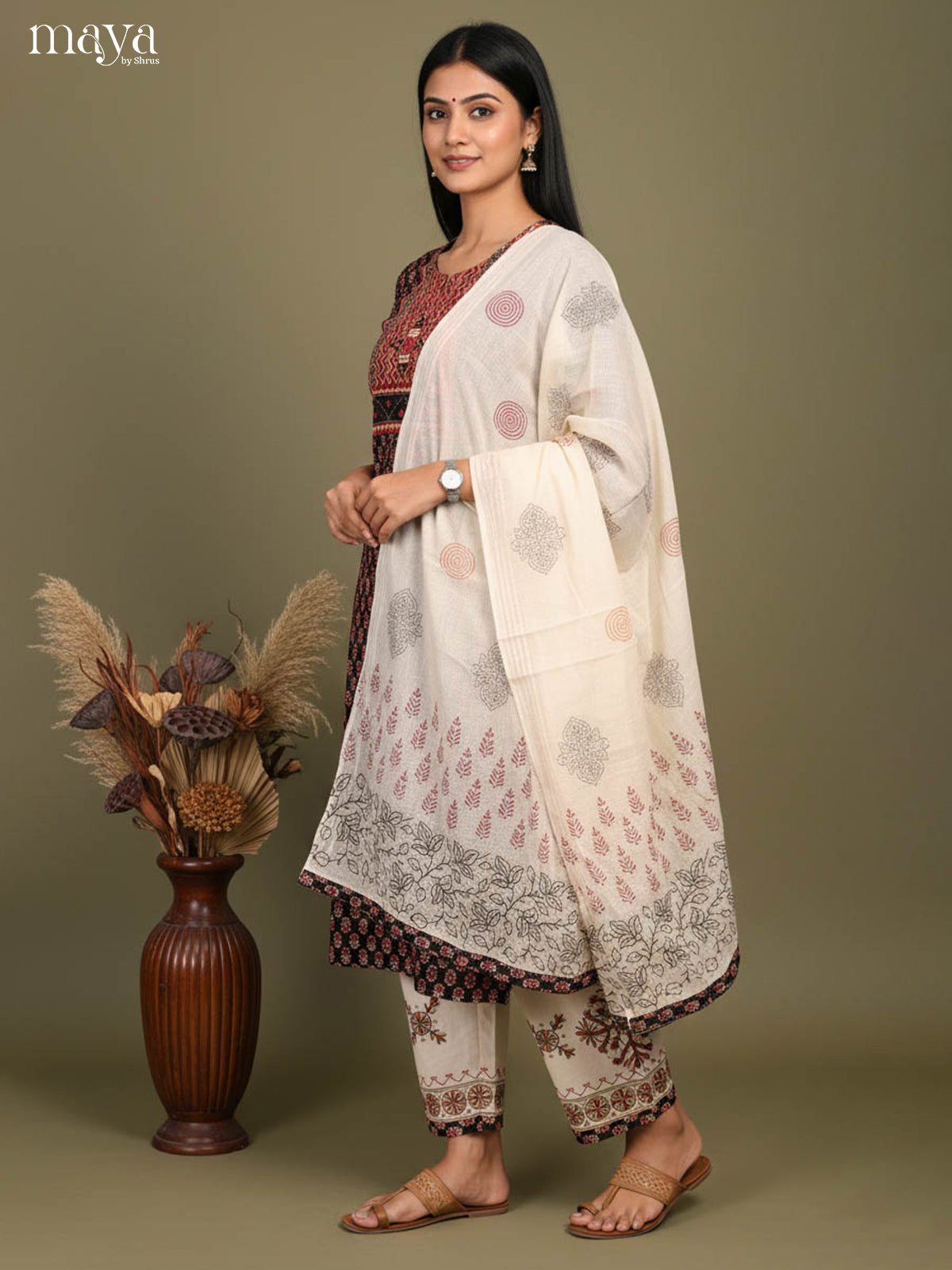 Black Readymade Ajrakh Salwar with Printed Design-mdj21019