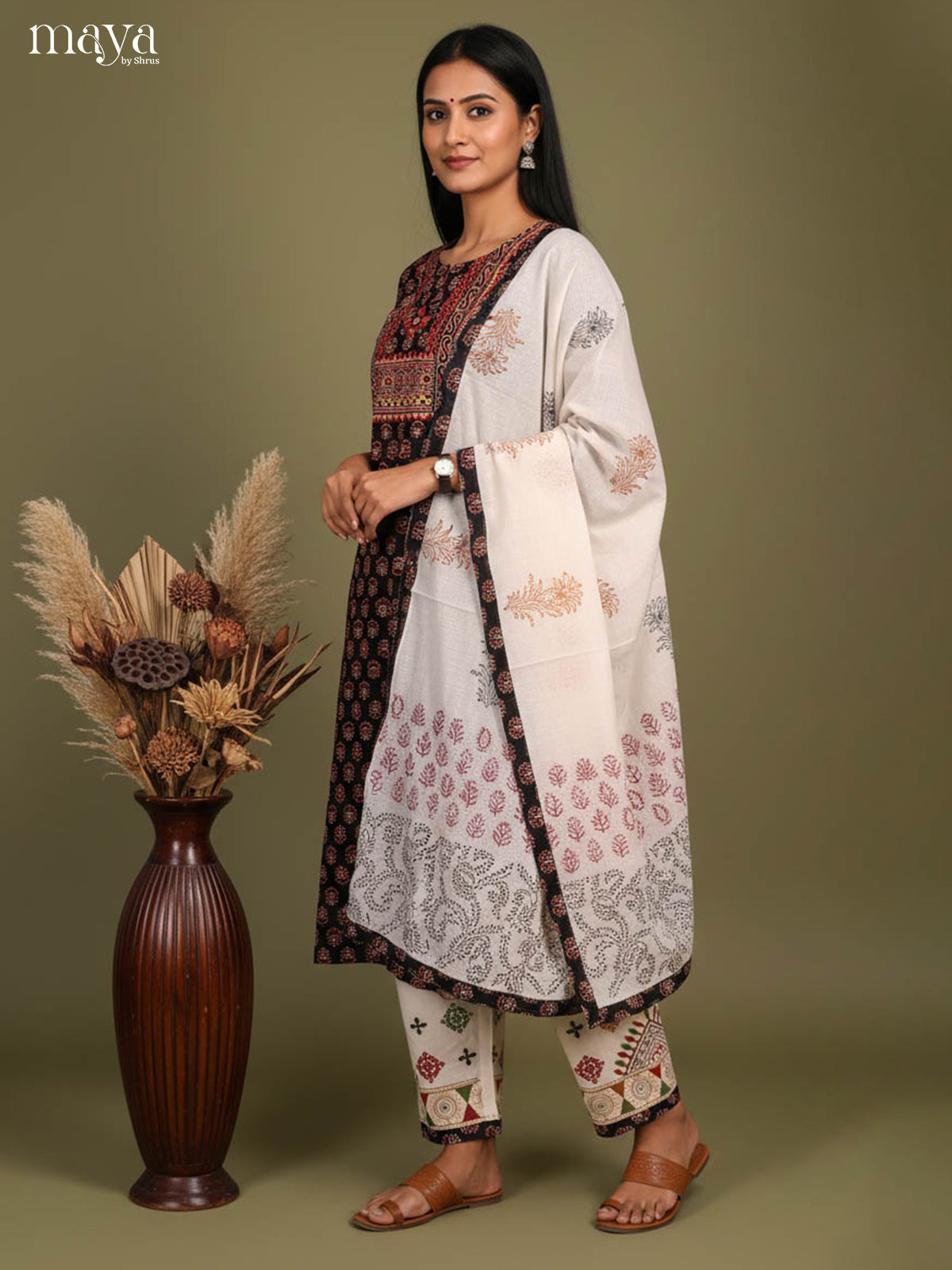 Black Readymade Ajrakh Salwar with Printed Design-mdj21027