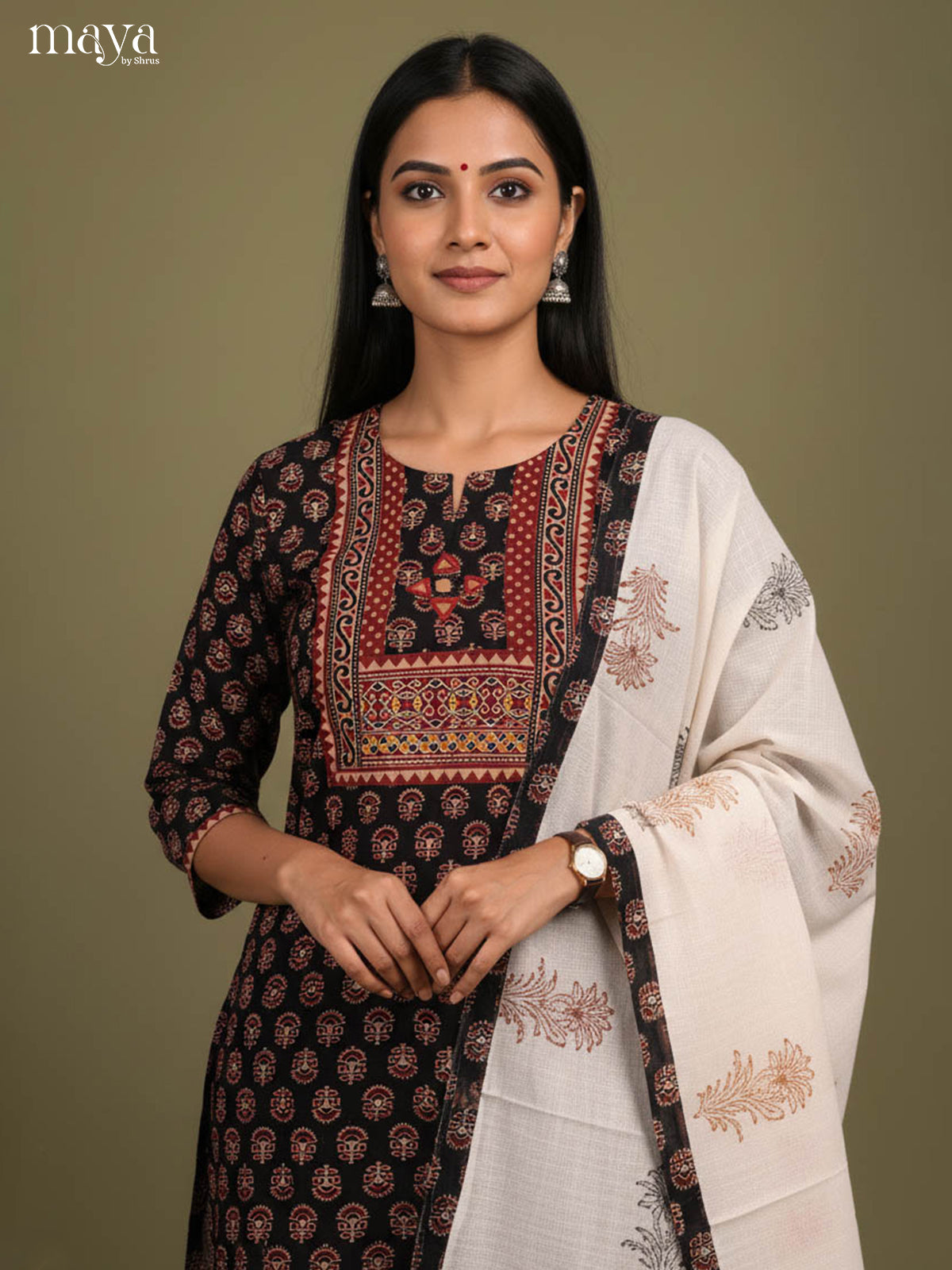 Black Readymade Ajrakh Salwar with Printed Design-mdj21027