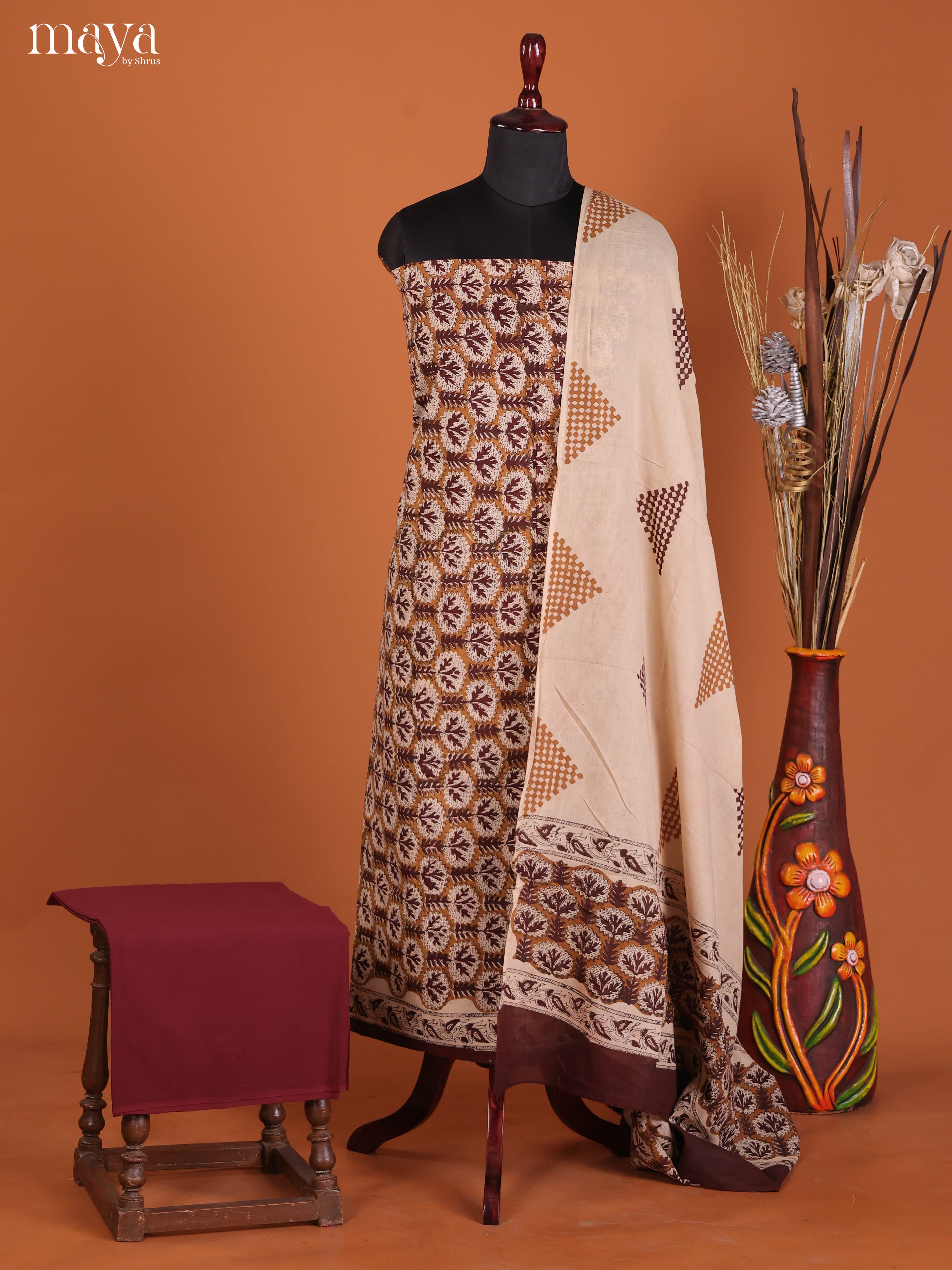 Brown & Maroon -Cotton salwar