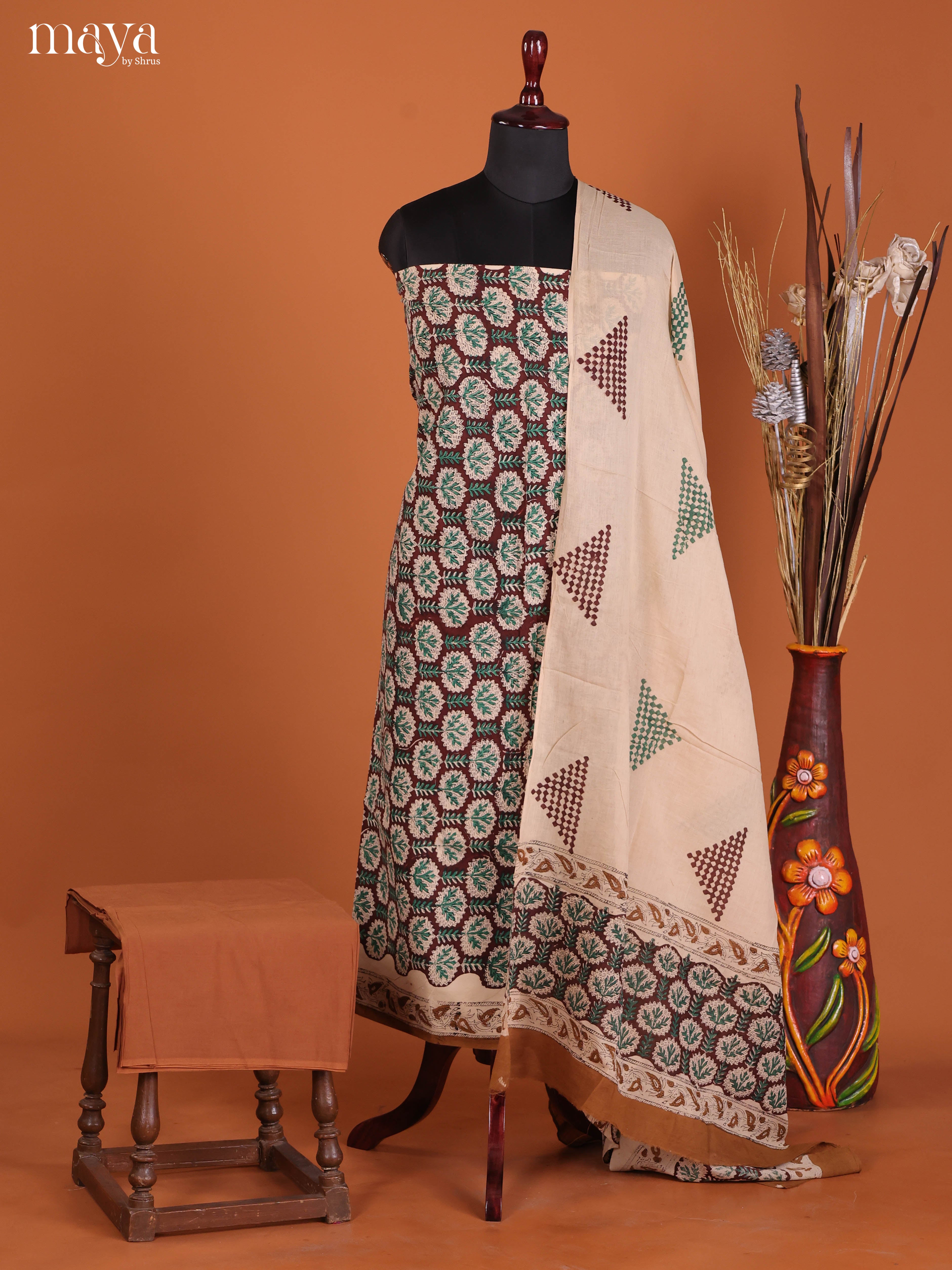 Brown & Green-Cotton salwar
