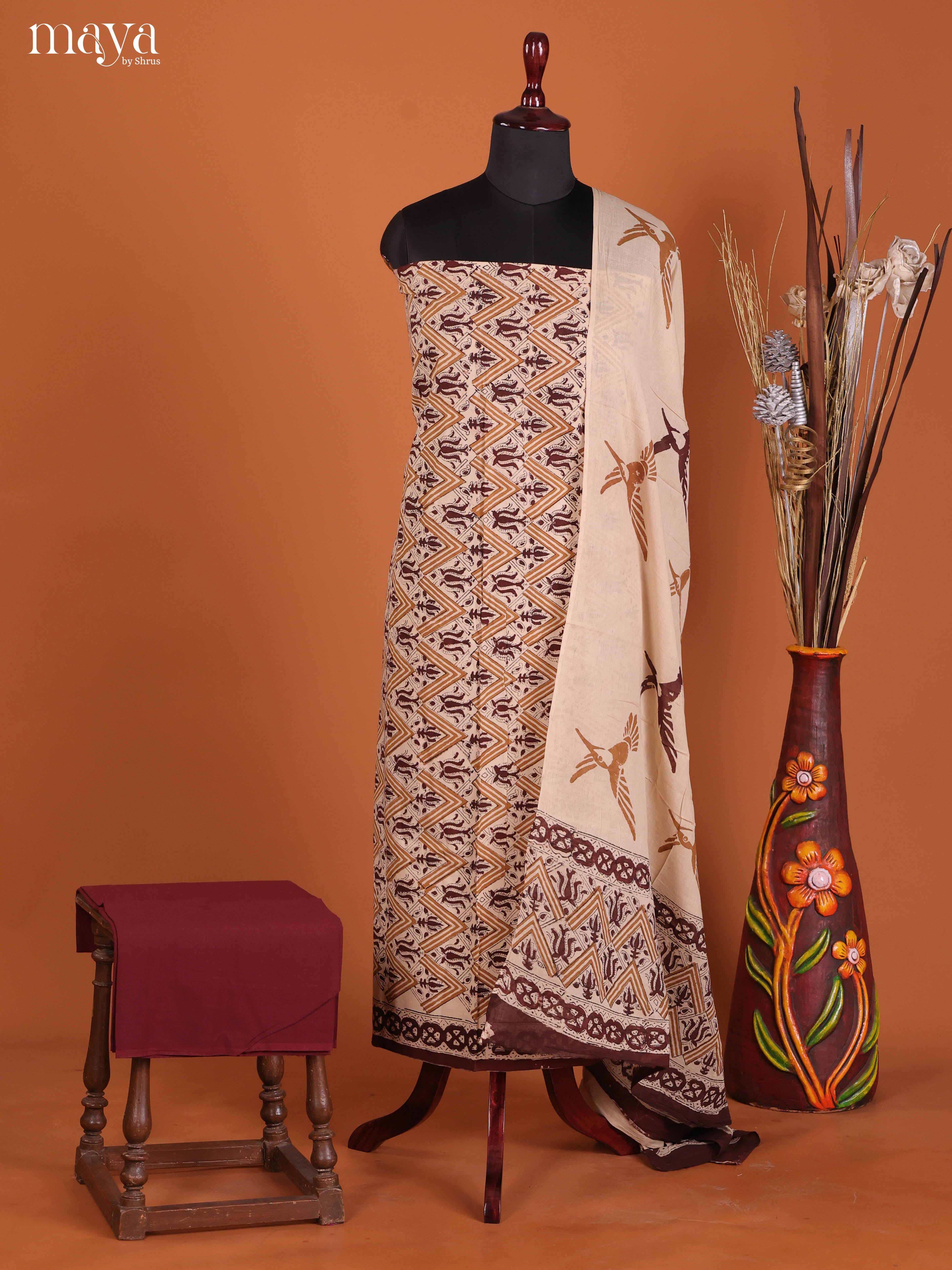 Cream & Brown -Cotton salwar