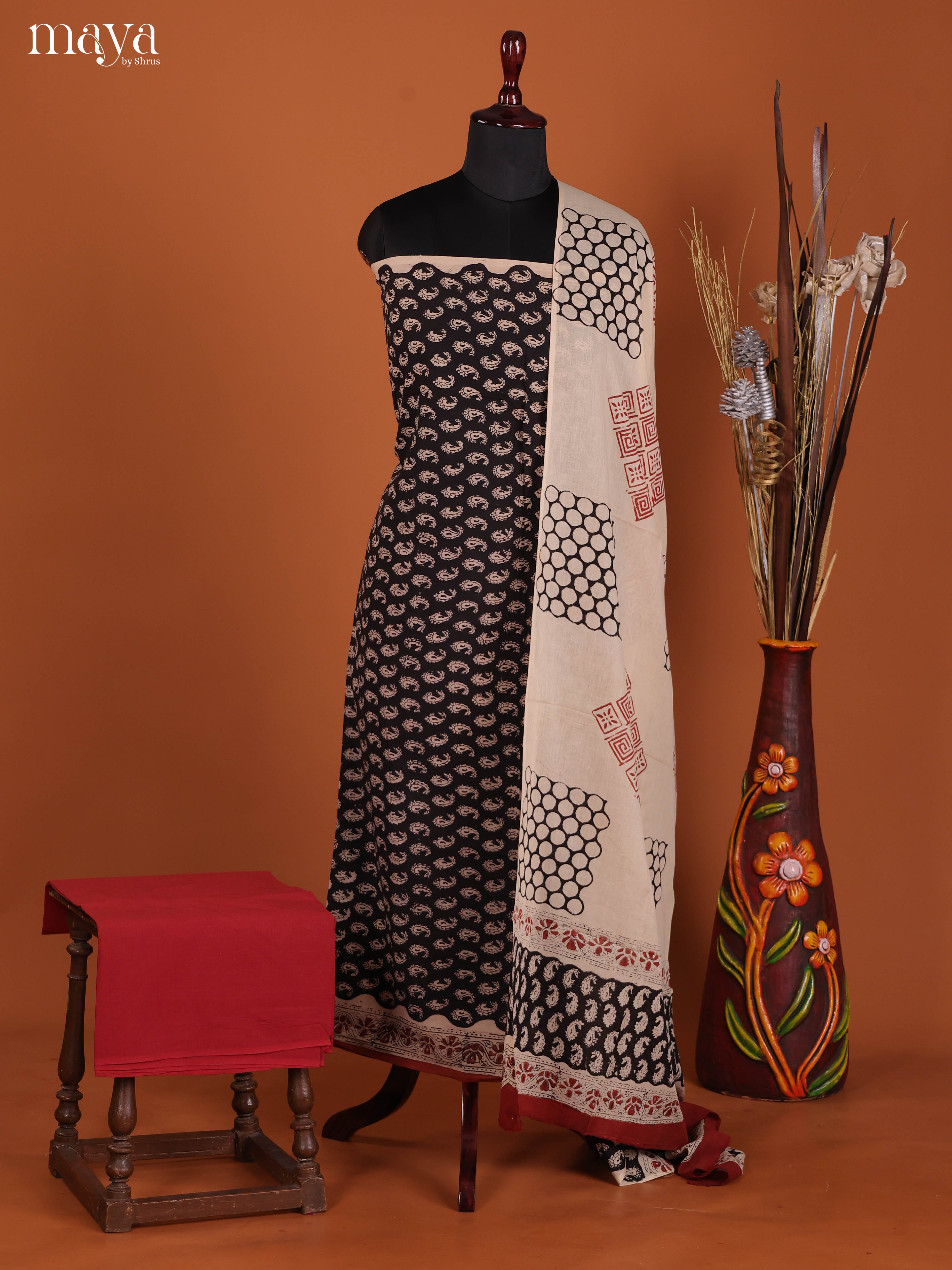 Black & Red-Cotton salwar
