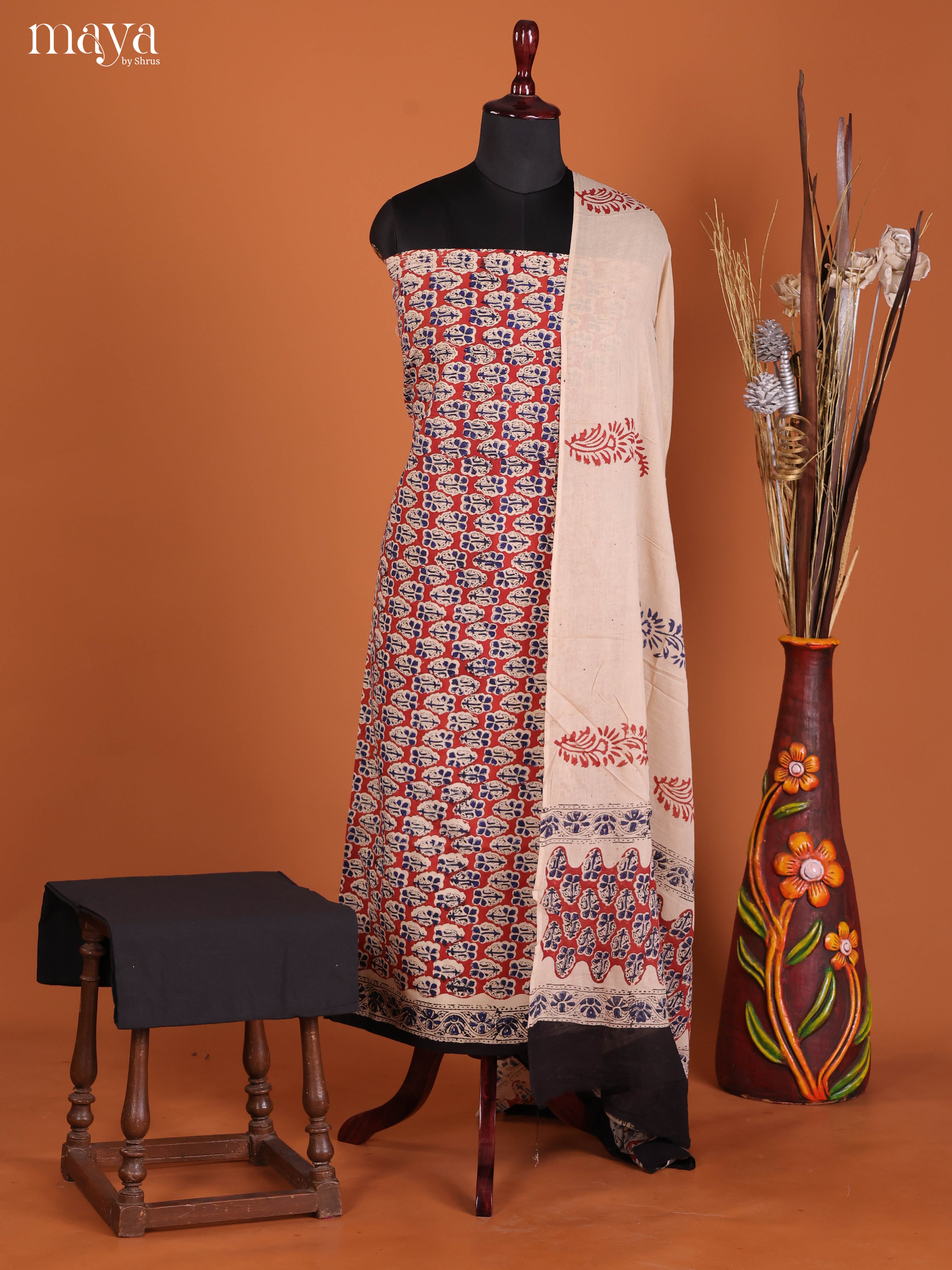 Red & Black-Cotton salwar