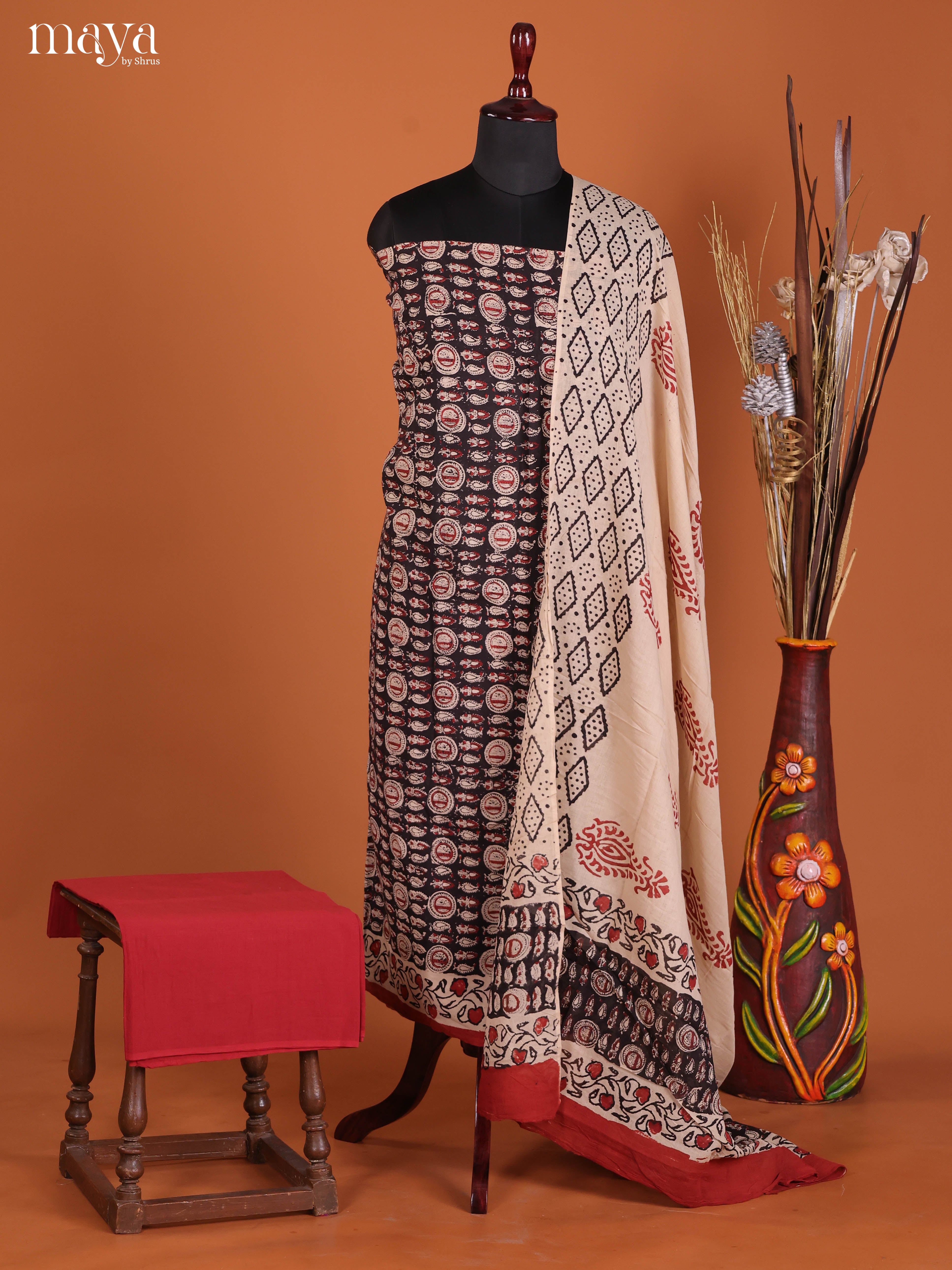 Black & Red-Cotton salwar