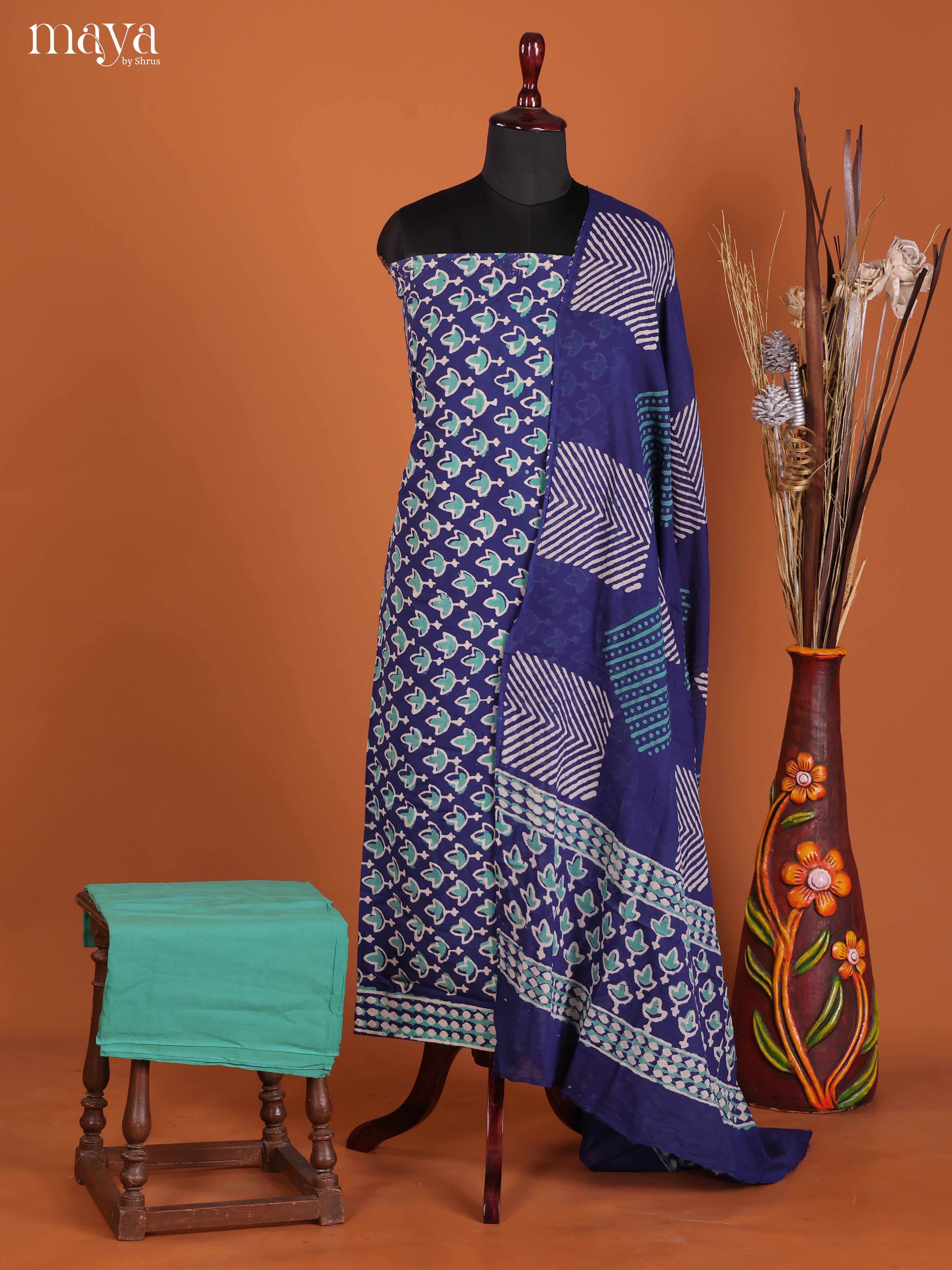Blue & Teal-Cotton salwar