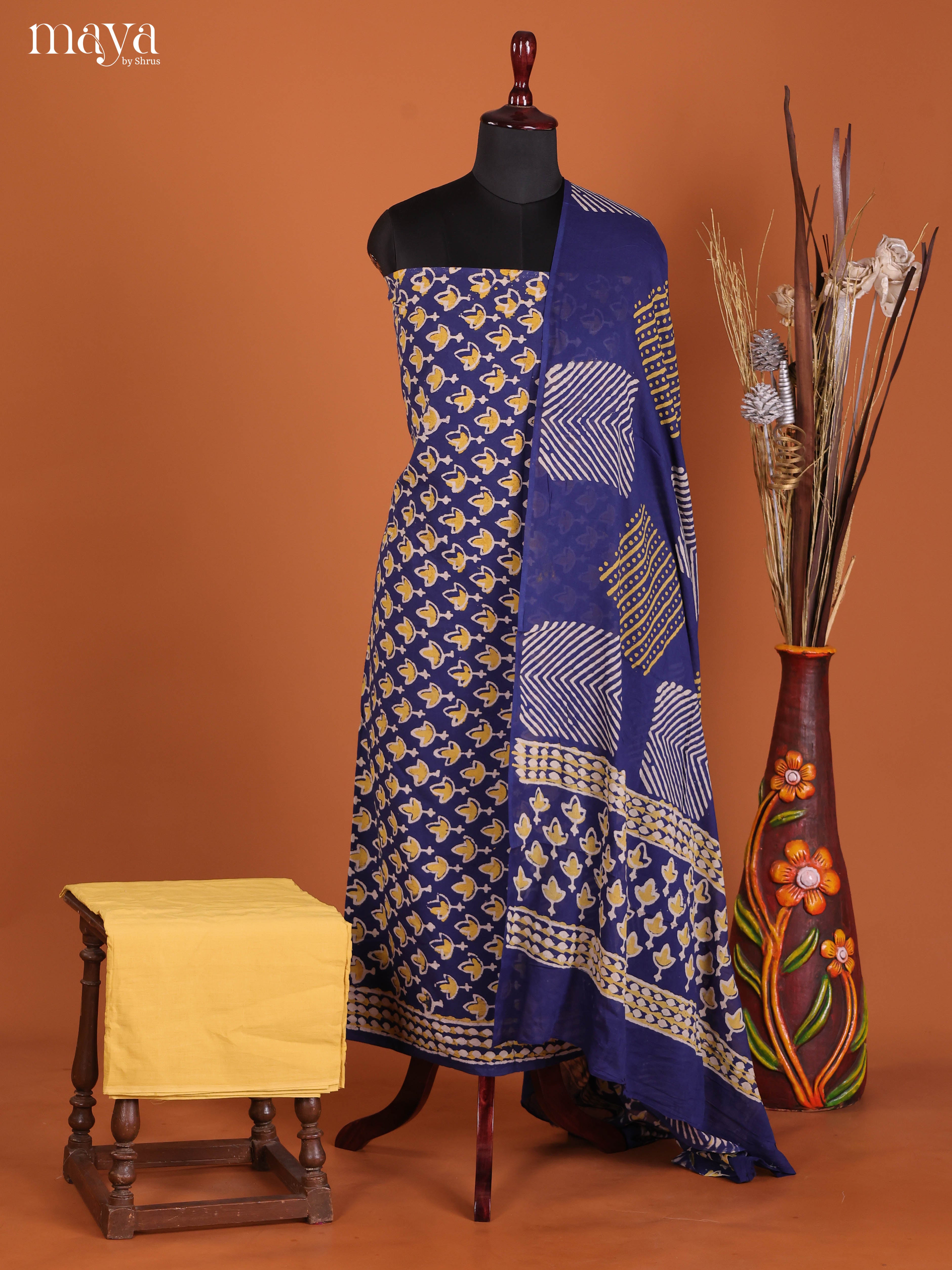 Blue & Yellow-Cotton salwar