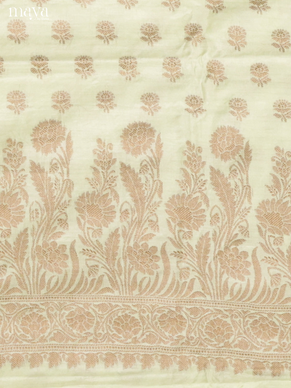 Chic Pastel Green Semi Tussar Salwar Suit Material With Zari Buttas