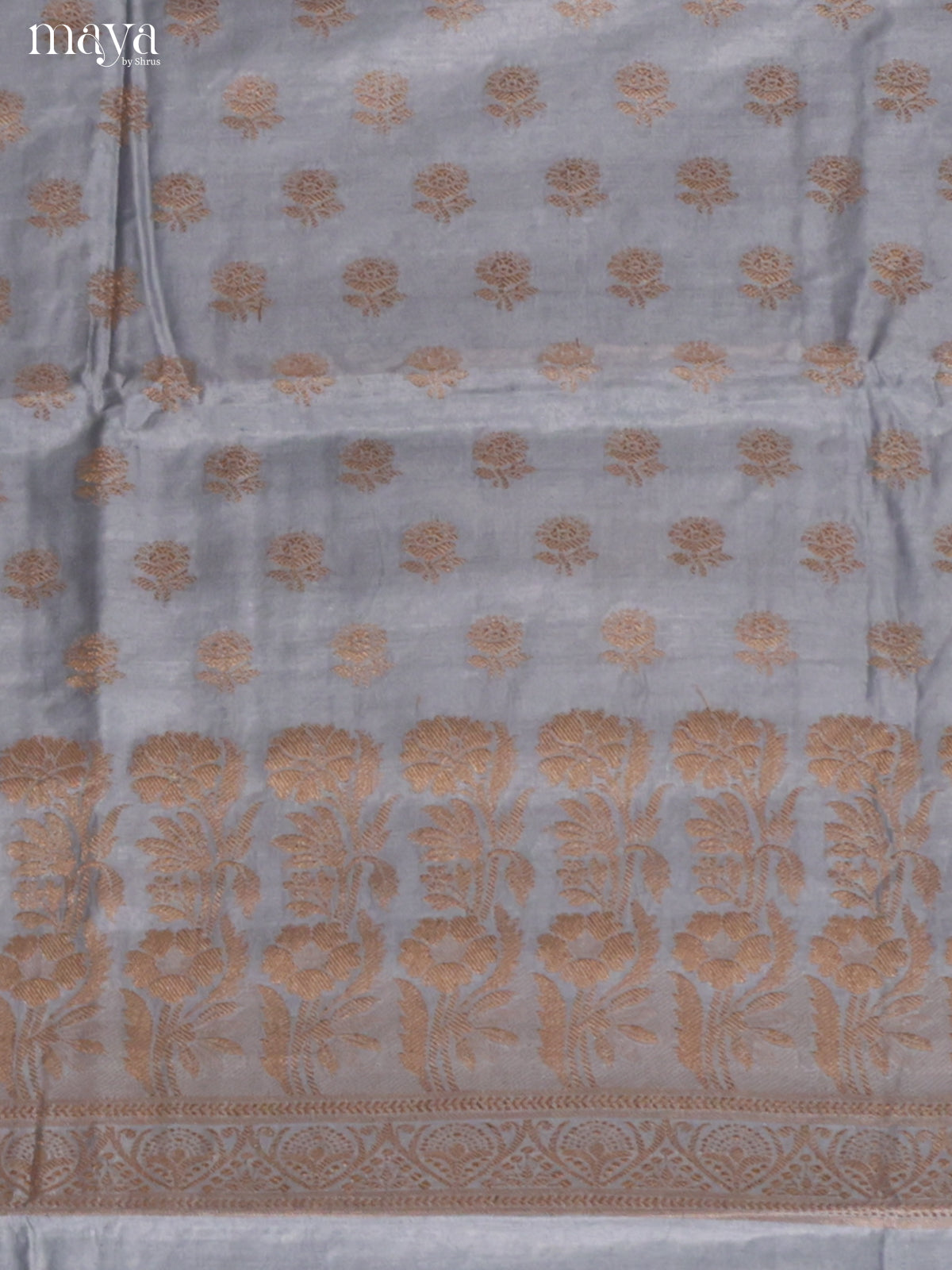 Exquisite Grey Semi Tussar Salwar Set Material With Floral Buttas