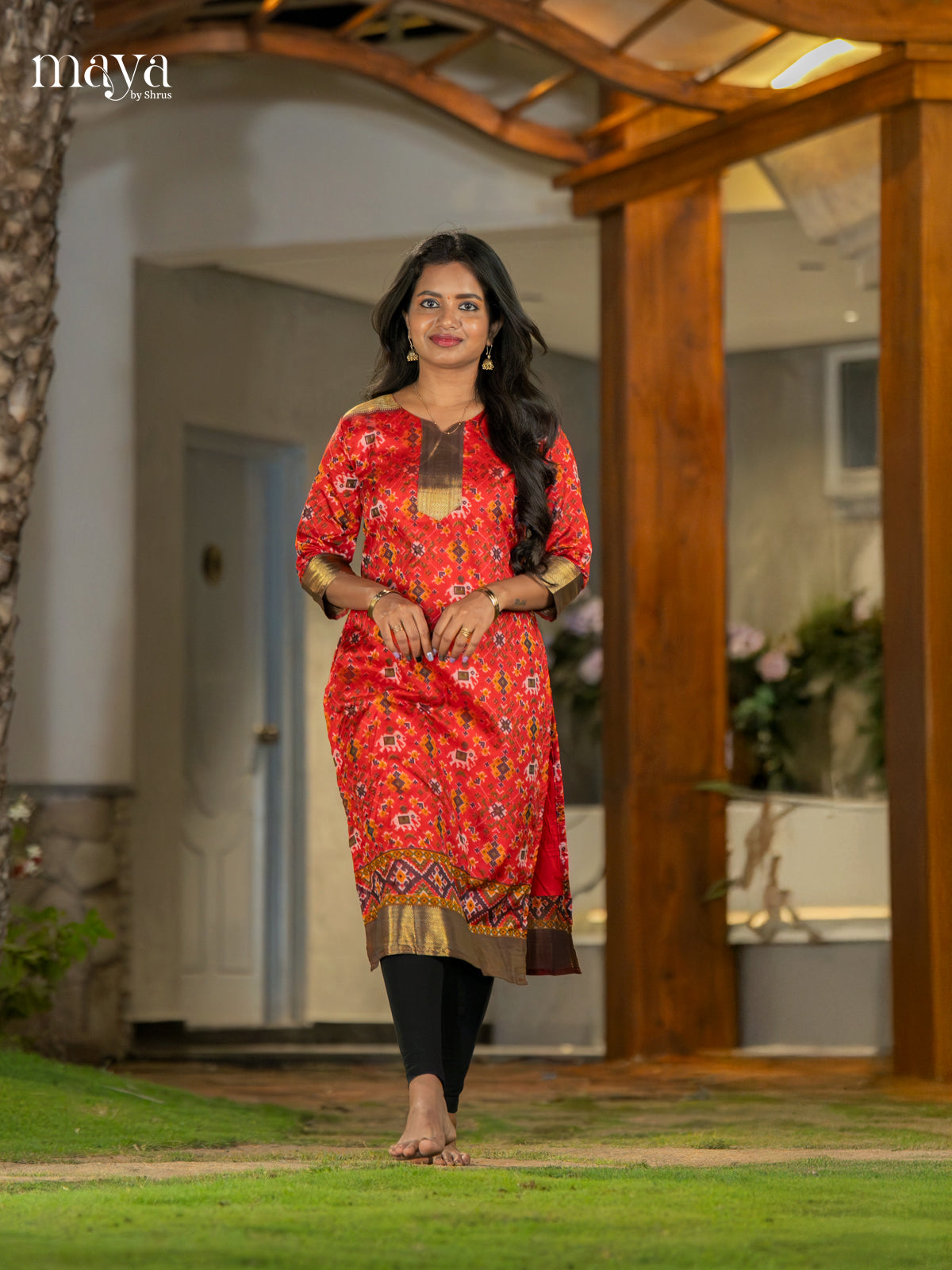 Exquisite Red Patola Print Kurti with Silk Zari Border