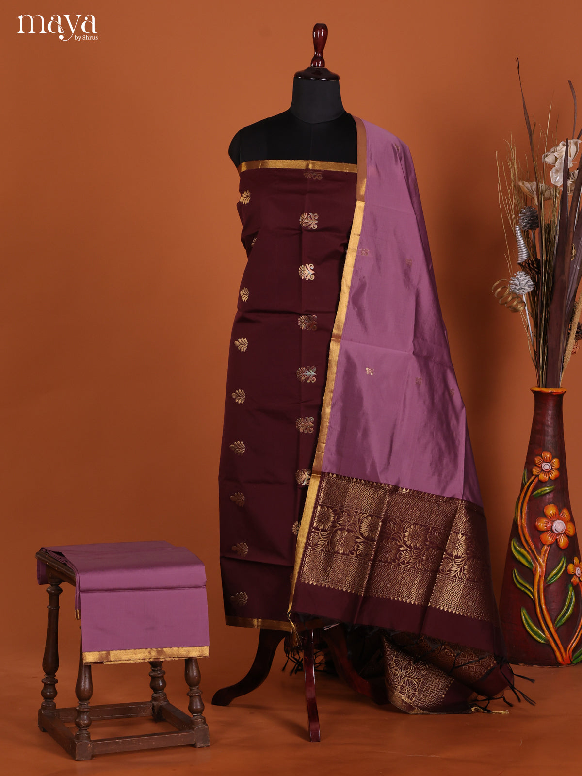 Maroon & Mauve-semi softsilk salwar Unstitch