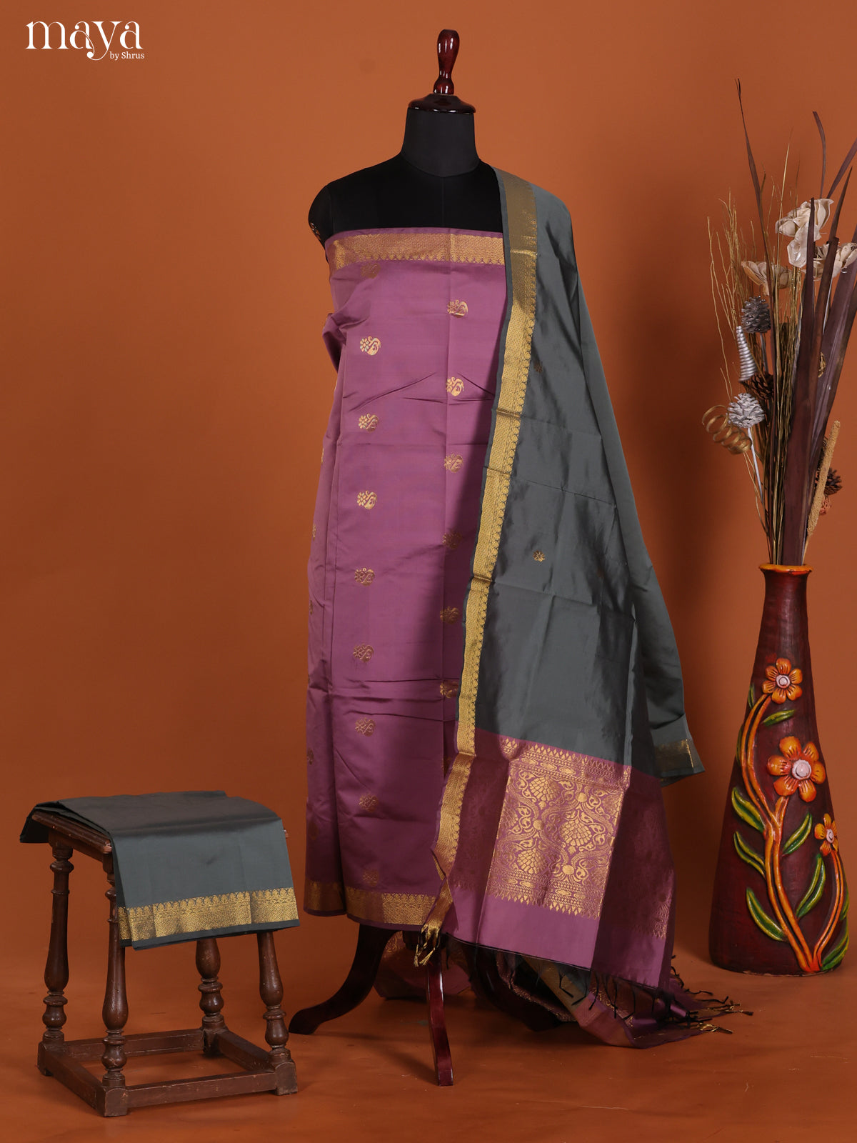 Lavender & Grey -semi softsilk salwar Unstitch