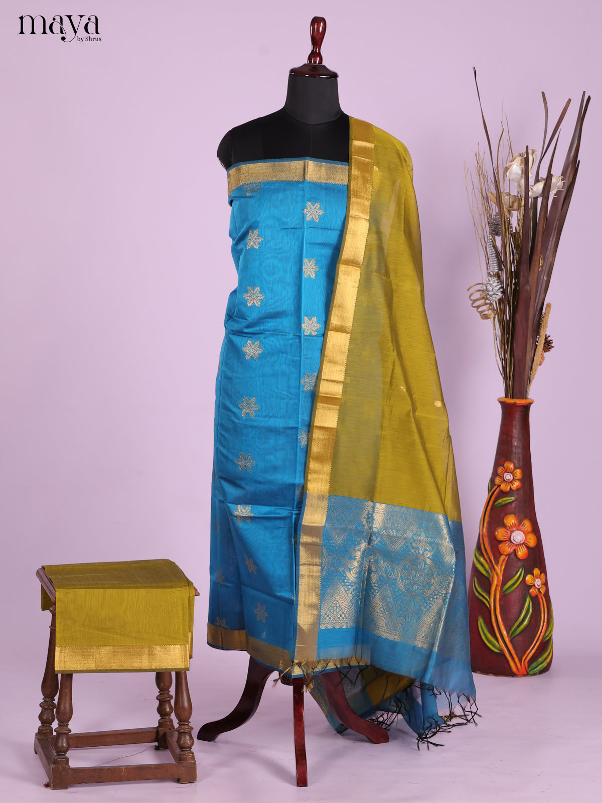 Blue & Green -Semi silkcotton salwar unstitch