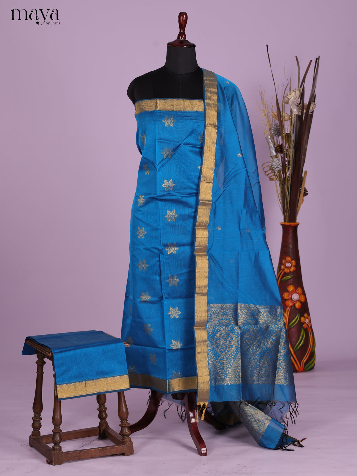 Blue -Semi silkcotton salwar unstitch