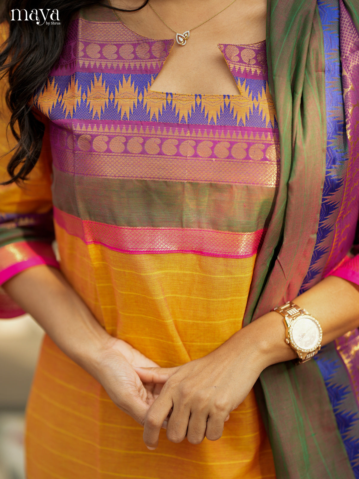 Graceful mustard & Double Shaded Green Chettinad Cotton straight Readymade Kurti with dupatta