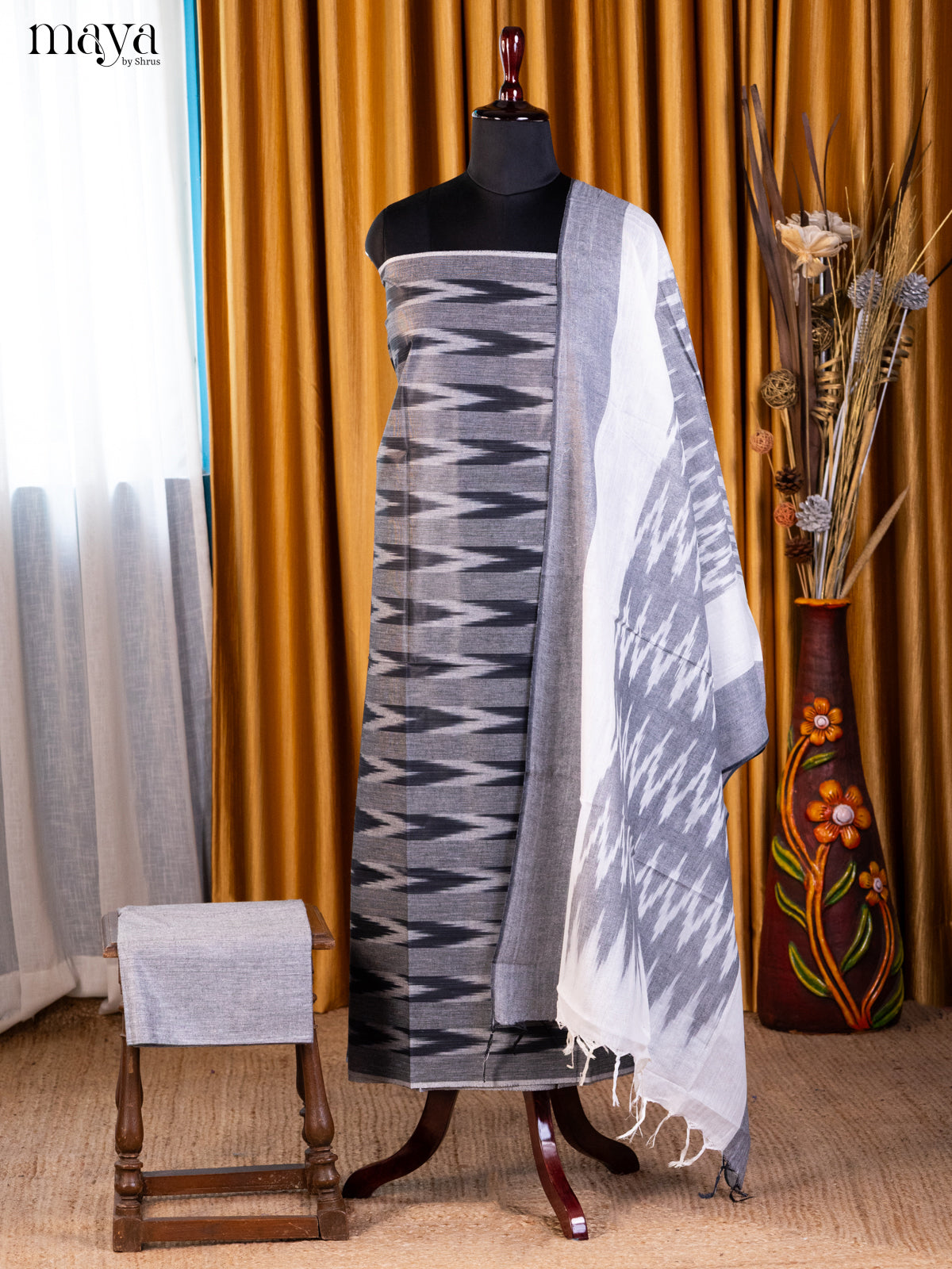 Grey & Black- Ikkat Salwar Unstitch