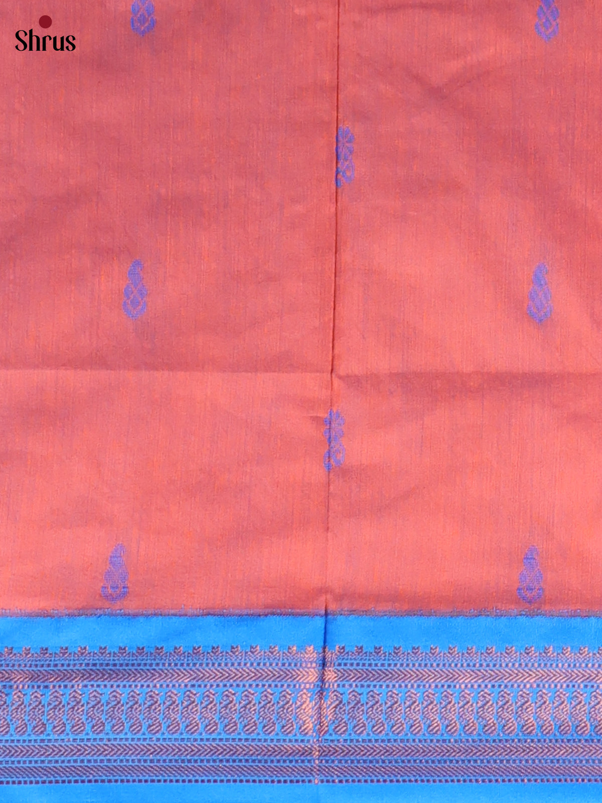 Peachish Pink & Blue - Kalyani Cotton unstitched Top & Dupatta - CLS10091 - Shop on Shrus.com