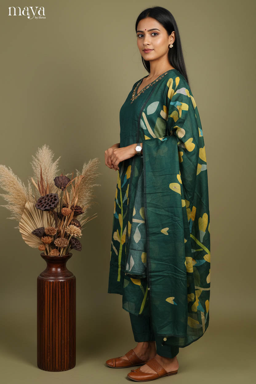 Green - Floral printed Readymade 3 Piece Salwar Suit