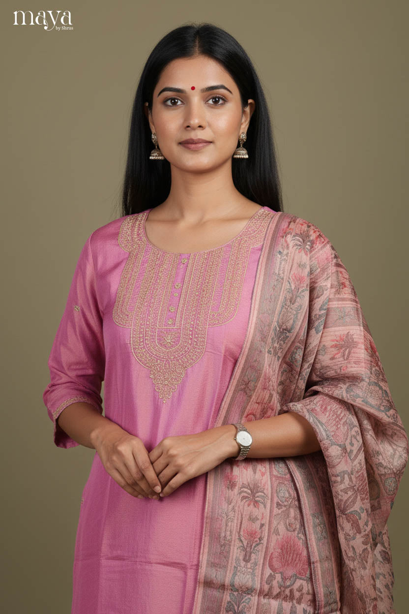 Onion Pink-Party Wear Readymade 3 Piece Salwar Suit