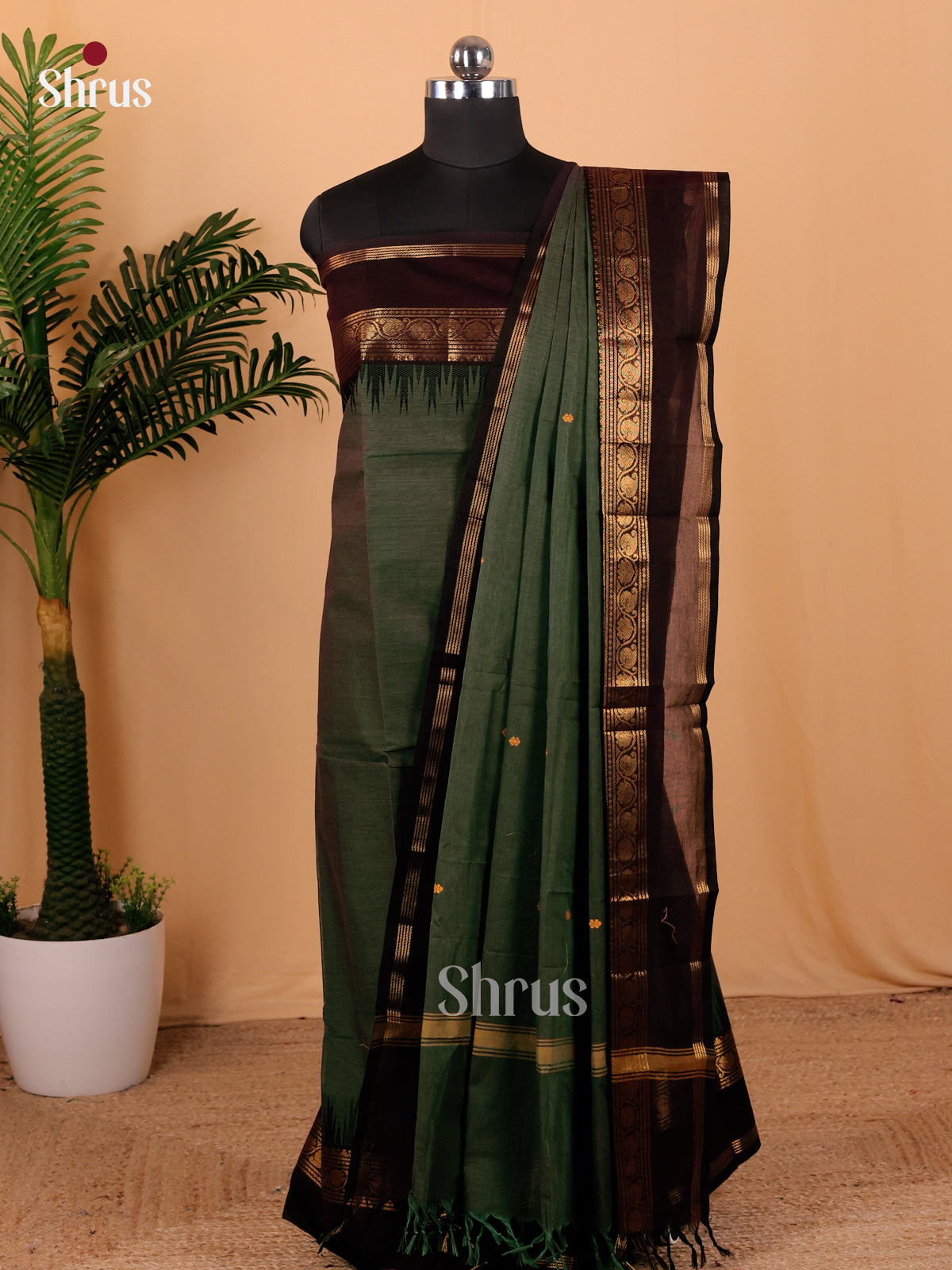 Green & Brown - Chettinad Top & Dupatta Combo