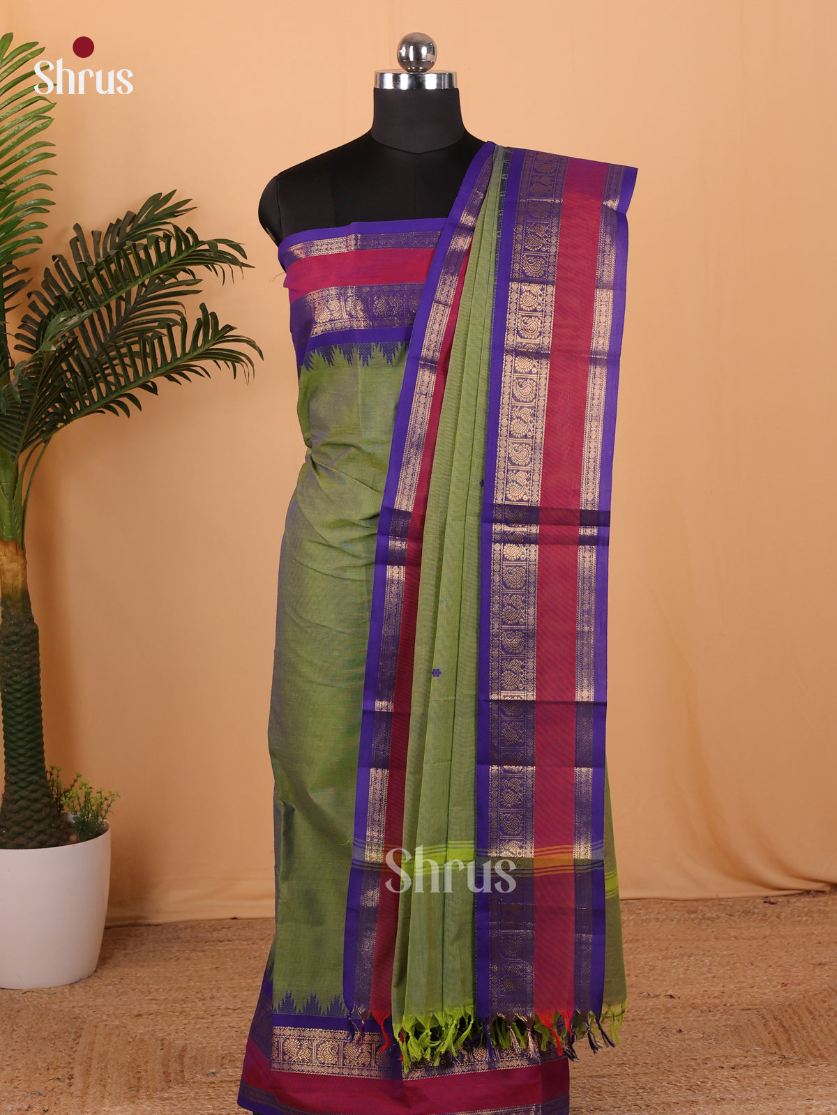 Green & Blue - Chettinad Top & Dupatta Combo