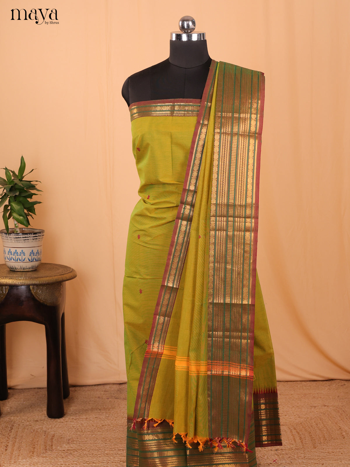 Green & Brown  - chettinad top & dupatta combo
