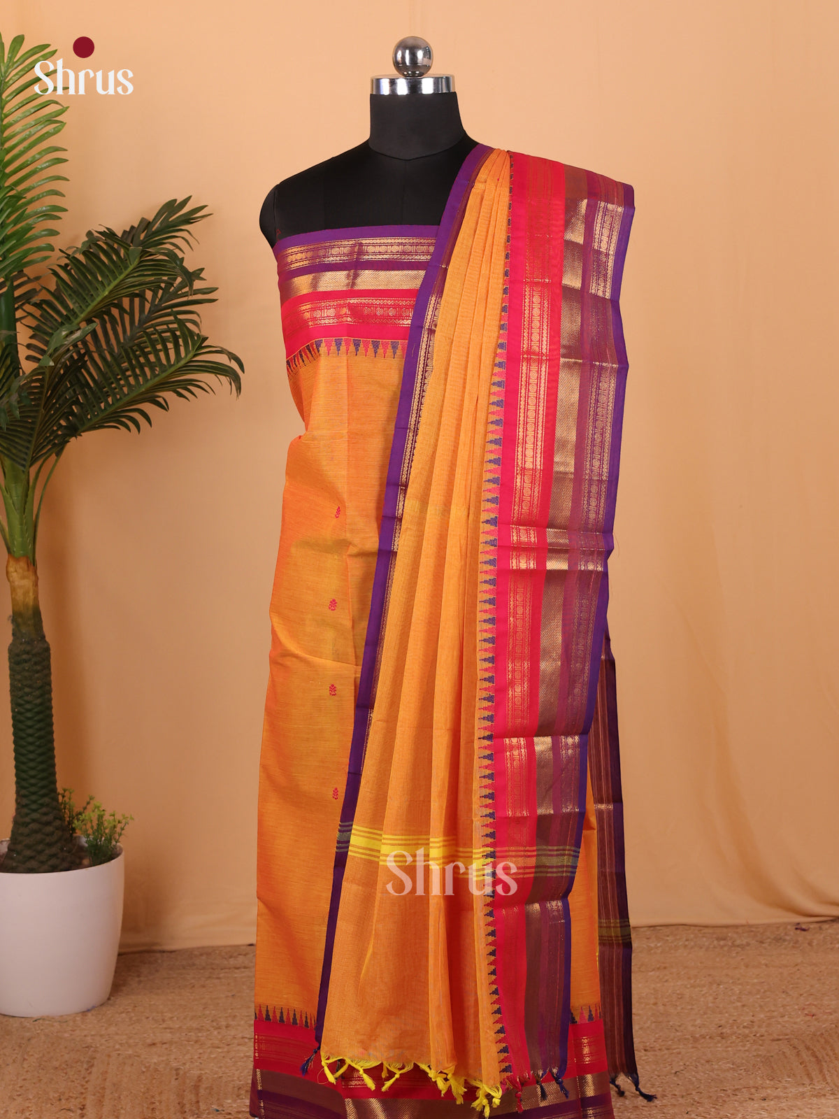Mustard & Violet Chettinad Cotton Unstitched Top & Dupatta - MCL18013