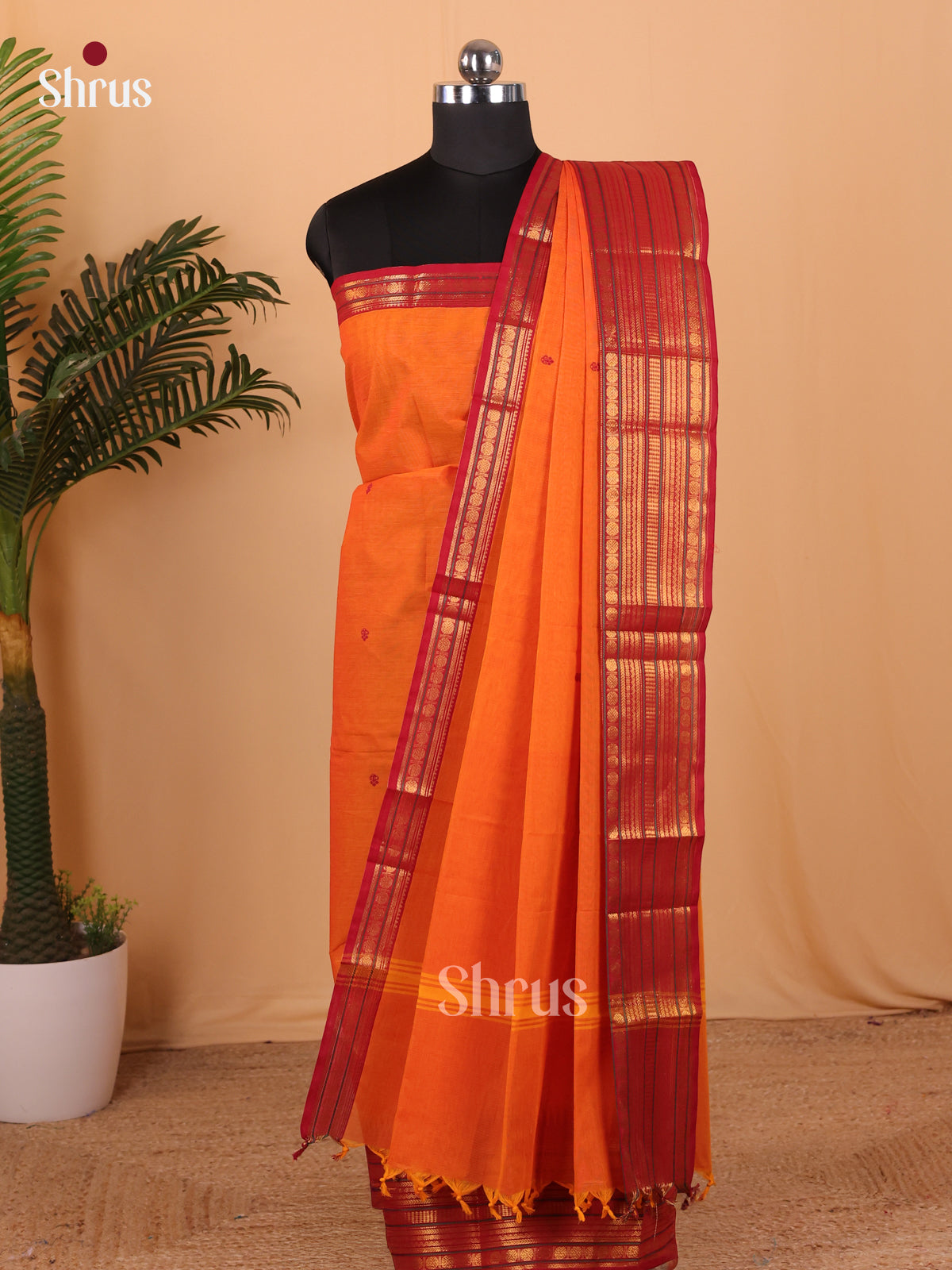 Chettinad top & Dupatta Orange & Maroon - MCL18014