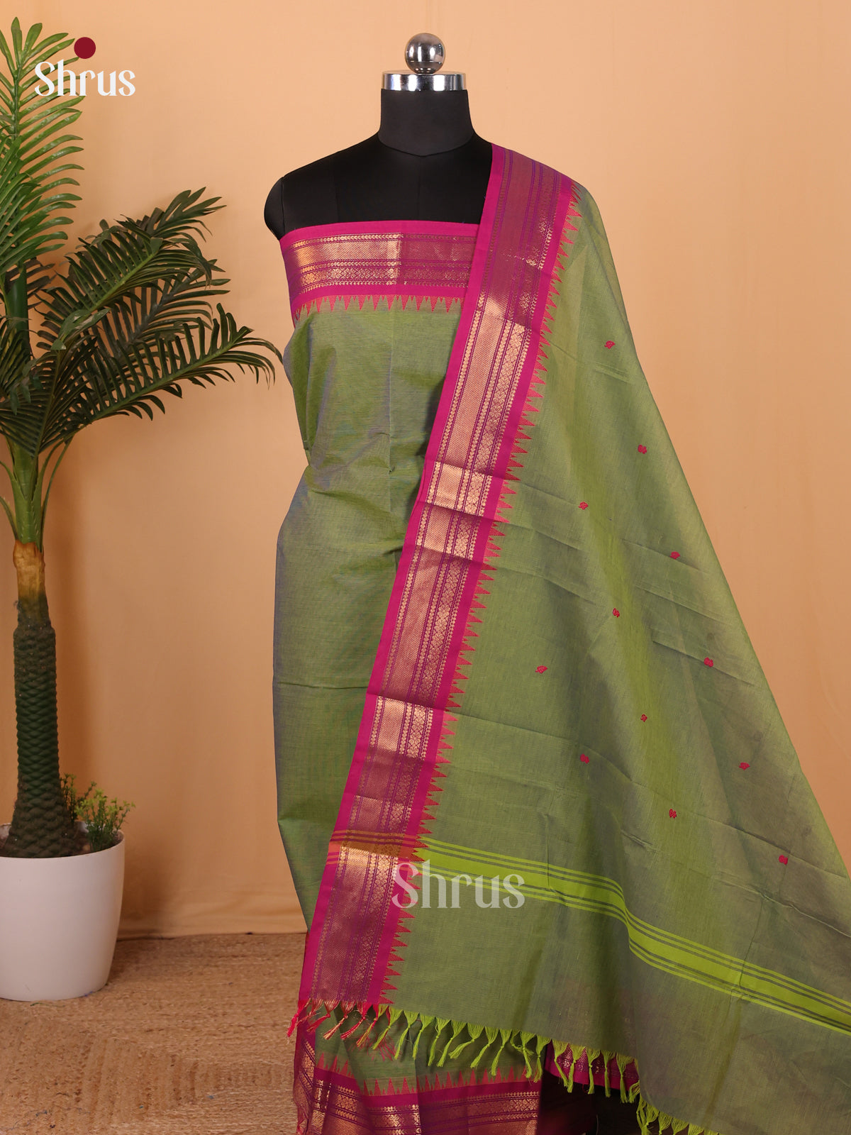 Green & Pink - Chettinad Top & Dupatta Combo