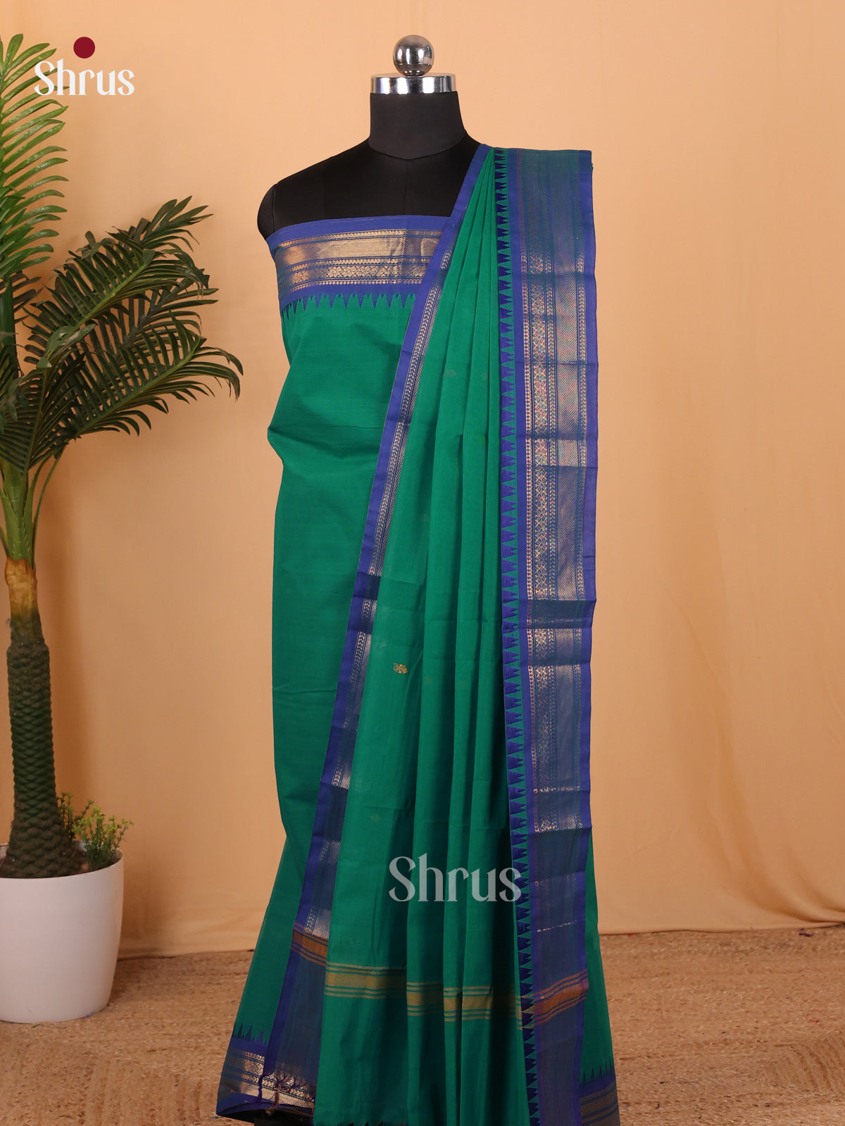 Green & Blue - Chettinad Top & Dupatta Combo