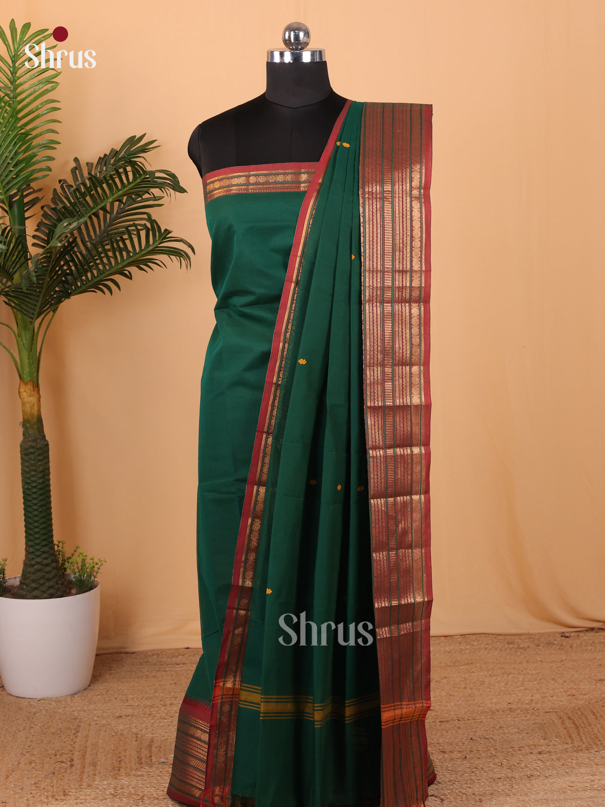 Green & Maroon - Chettinad Top & Dupatta Combo