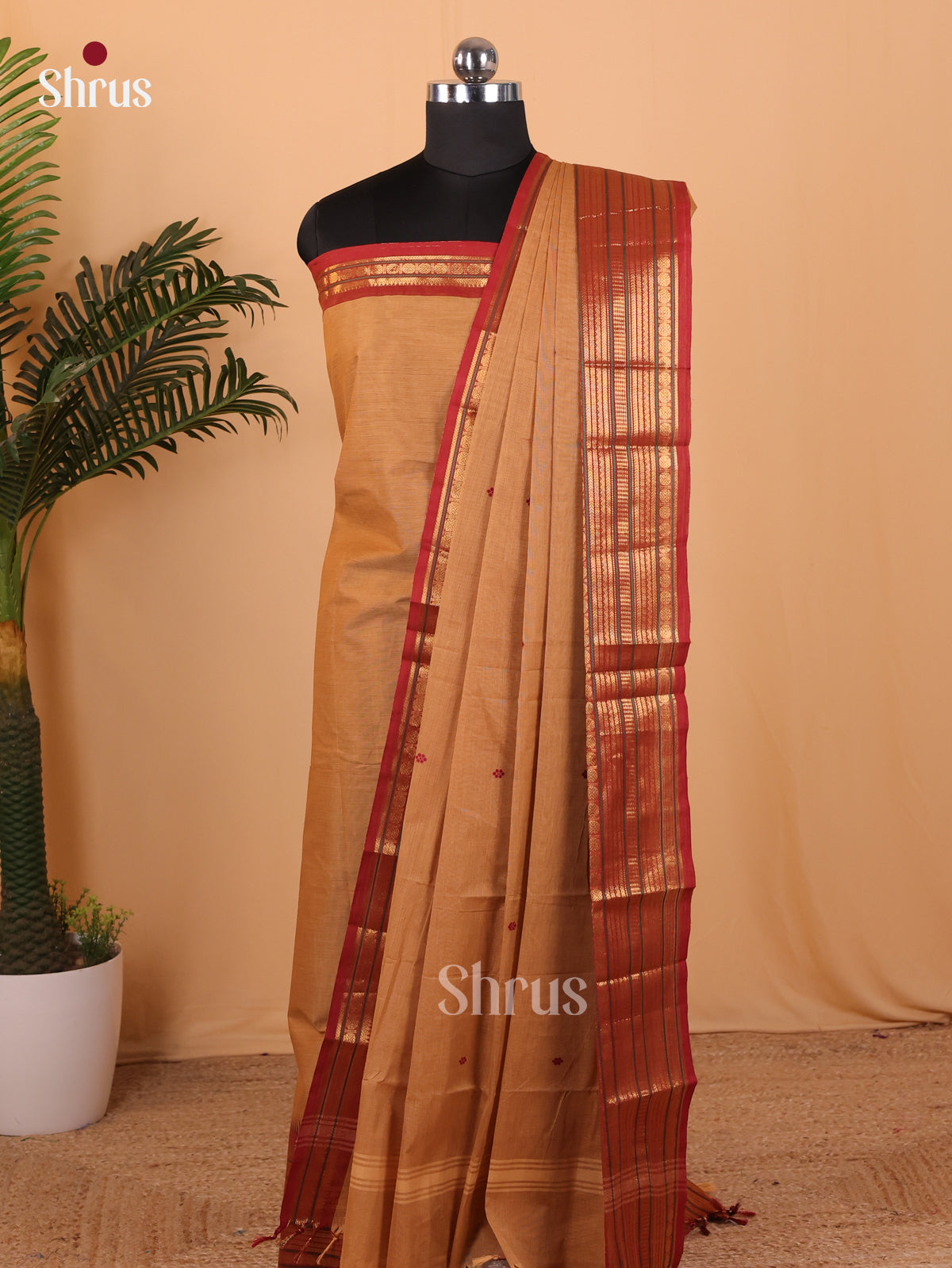Chettinad top & Dupatta combo Brown & Maroon - MCL18023
