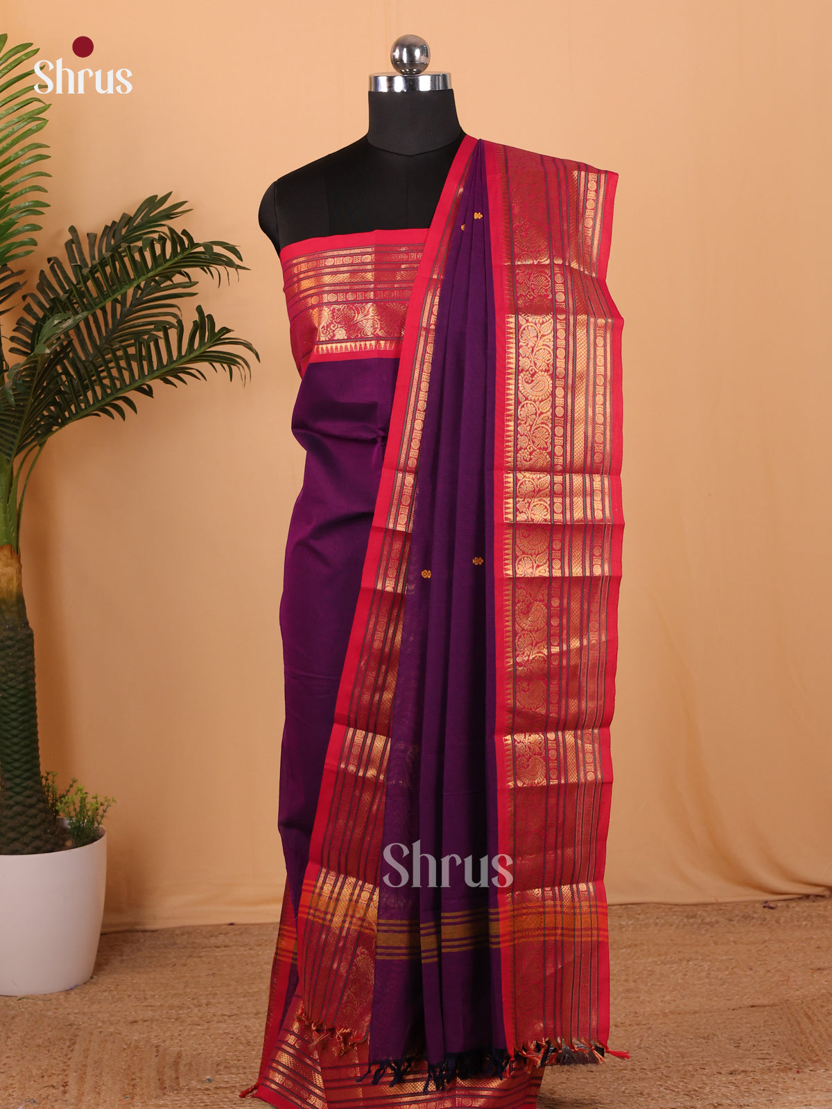Chettinad Top & Dupatta Combo Violet & Red - MCL18025