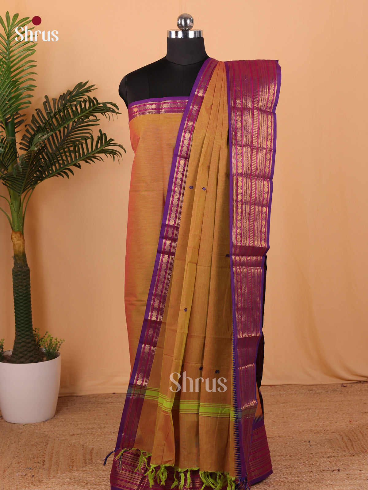 Mustard & Violet Chettinad Cotton Unstitched Top & Dupatta- MCL18027