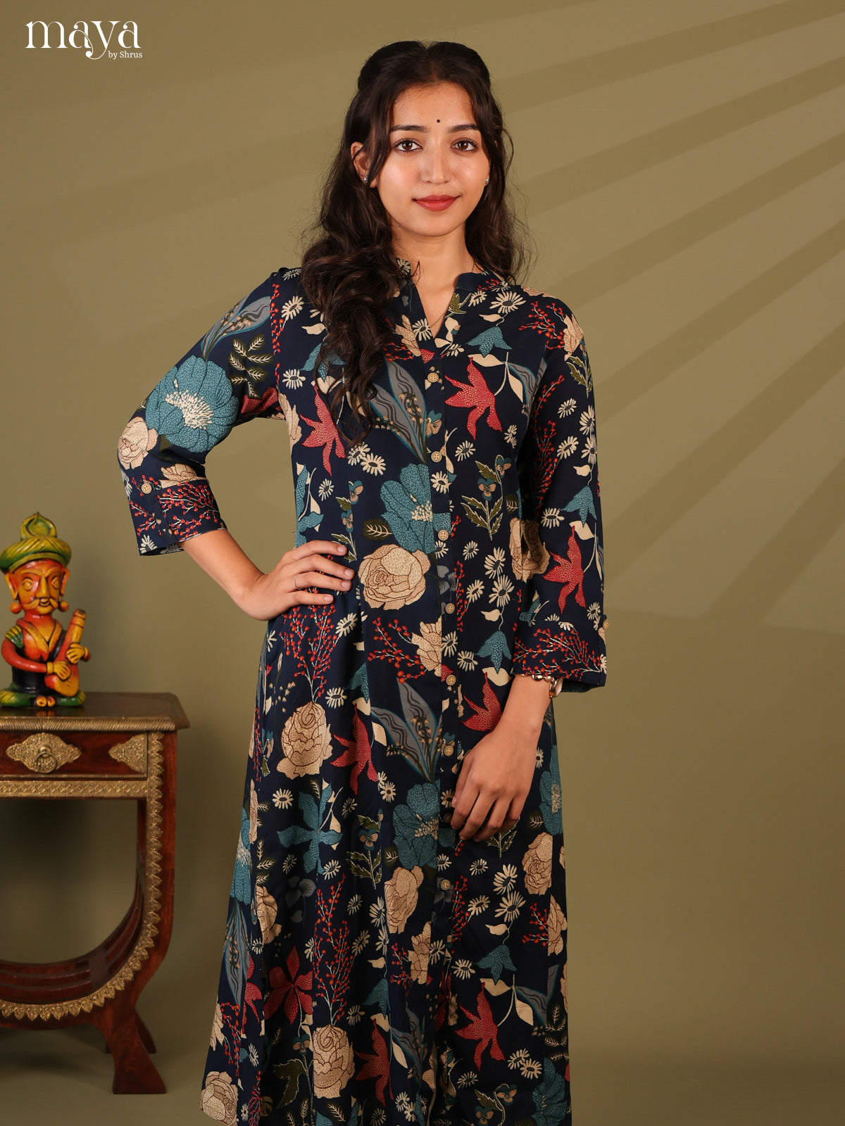 Floral Printed Blue Rayon Kurti