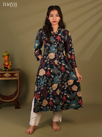 Floral Printed Blue Rayon Kurti