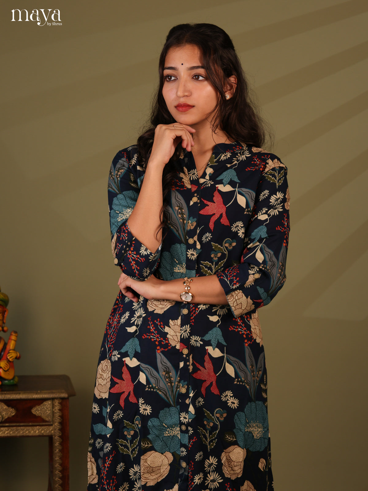 Floral Printed Blue Rayon Kurti
