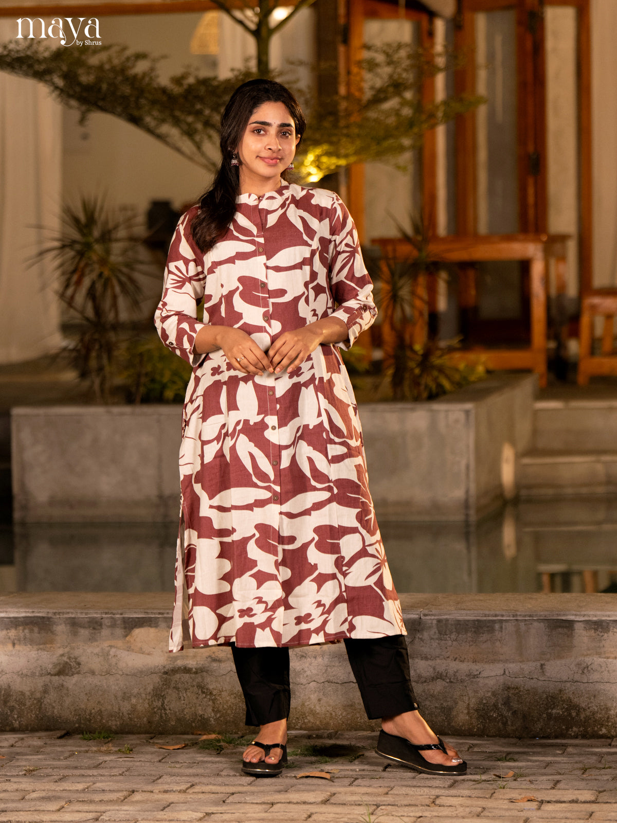 Cream Floral Printed Cotton Kurti